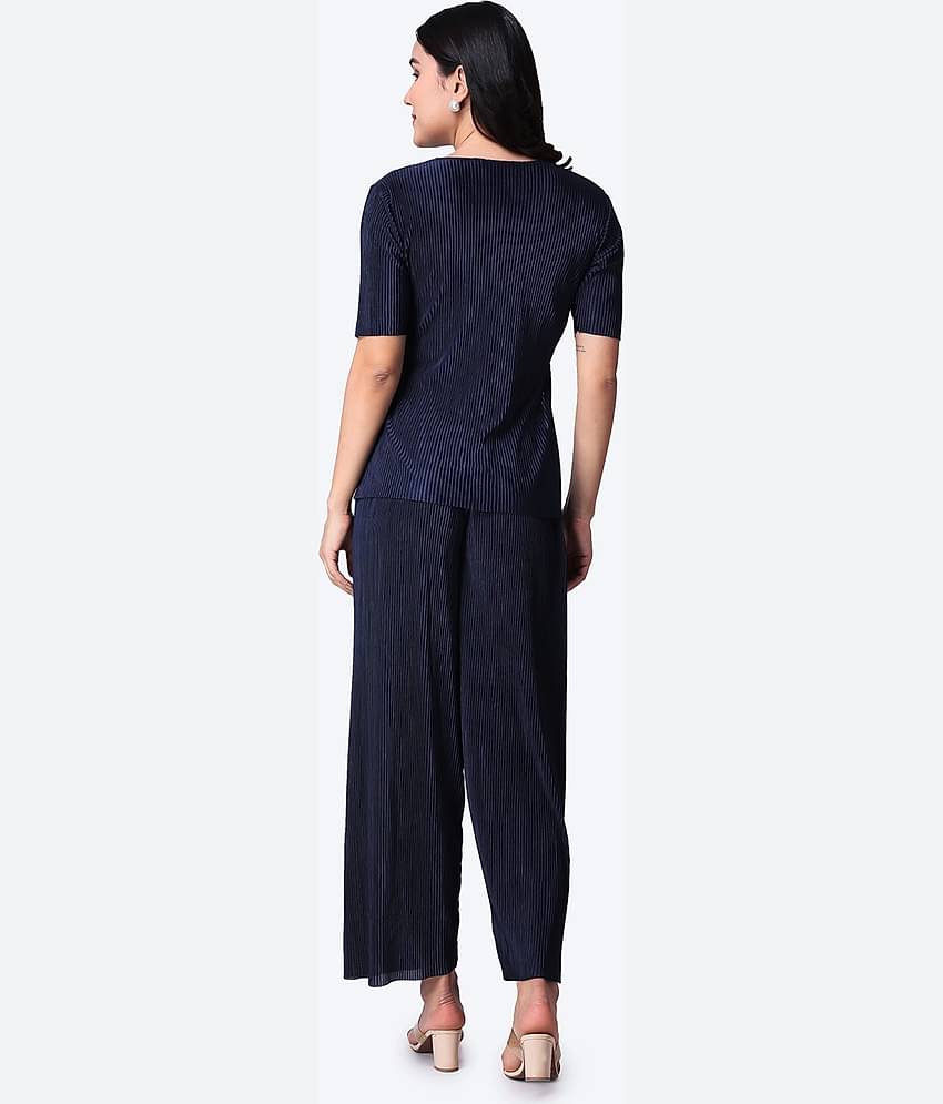 POPWINGS Women Solid Top With Trousers Co-Ord Set ( Purple )