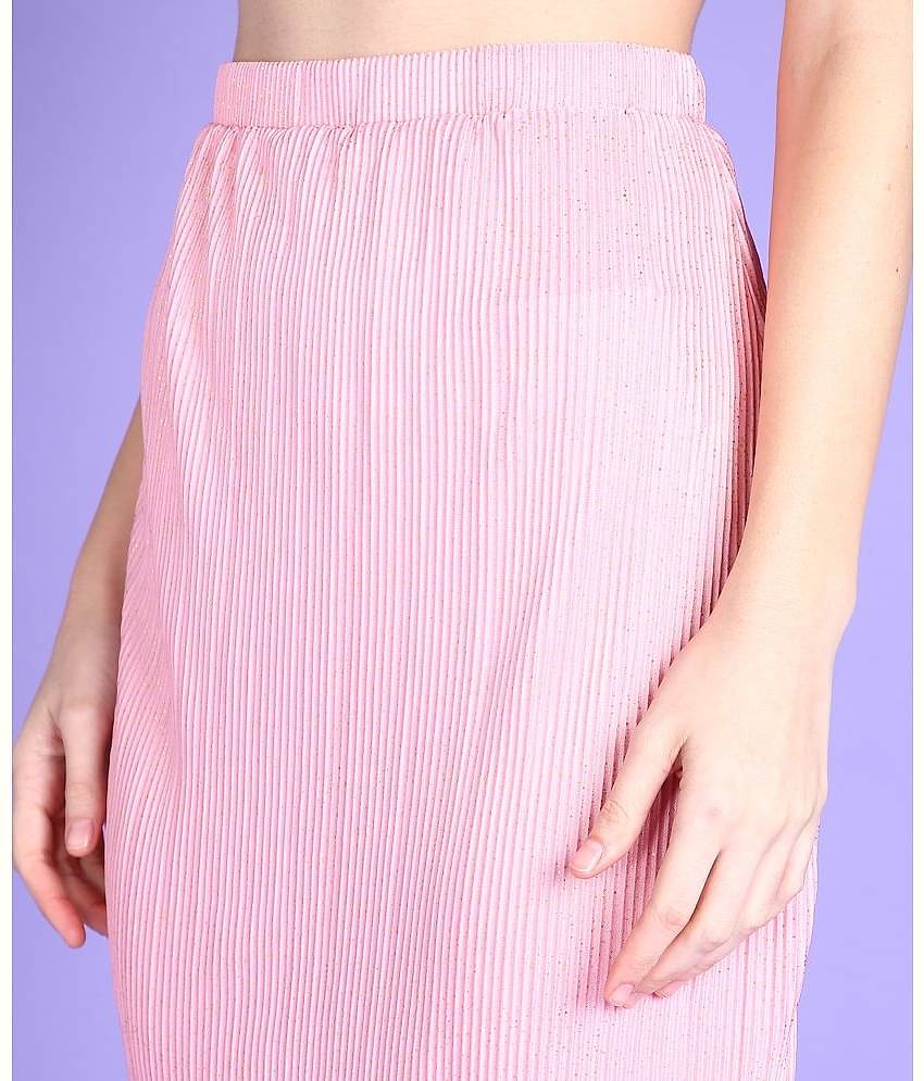 POPWINGS Women Solid Top With Skirt Co-Ord Set ( Pink )