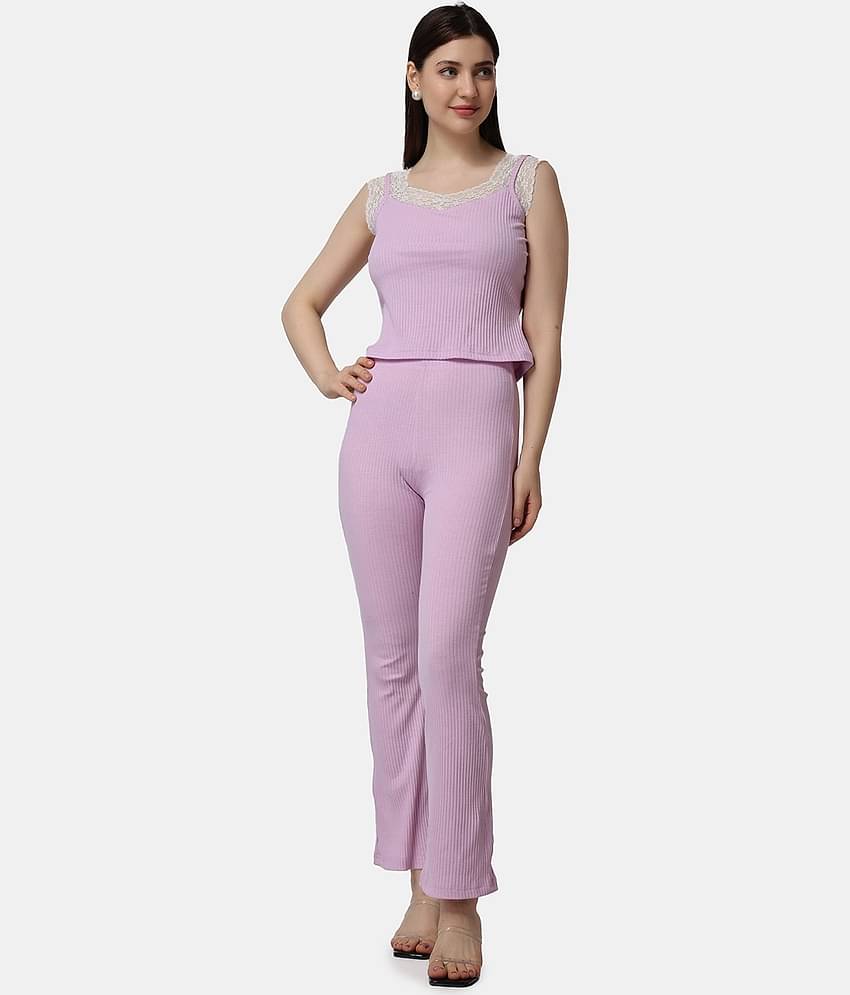 POPWINGS Women Solid Top With Trousers Co-Ord Set ( Black )