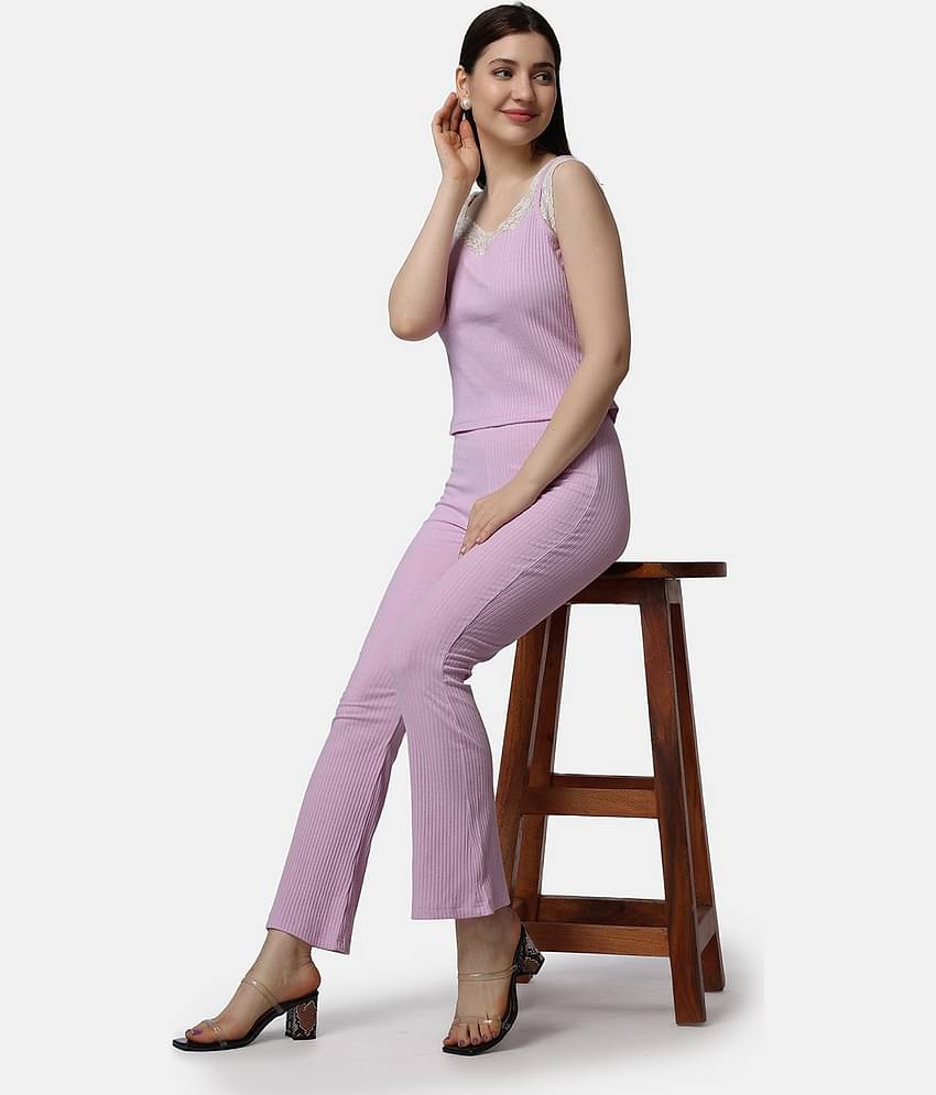 POPWINGS Women Solid Top With Trousers Co-Ord Set ( Black )