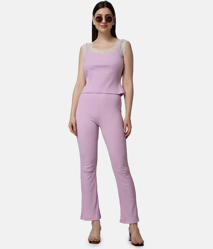 POPWINGS Women Solid Top With Trousers Co-Ord Set ( Black )