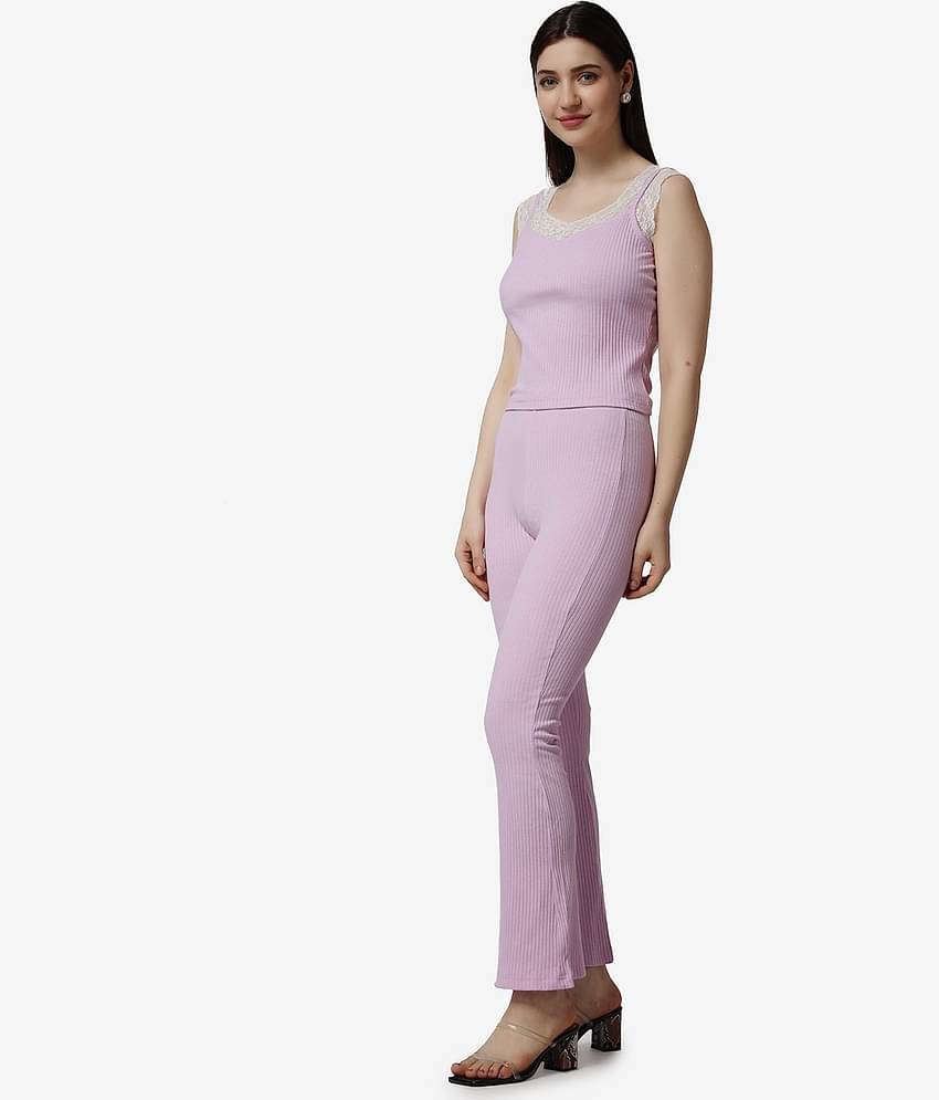 POPWINGS Women Solid Top With Trousers Co-Ord Set ( Black )