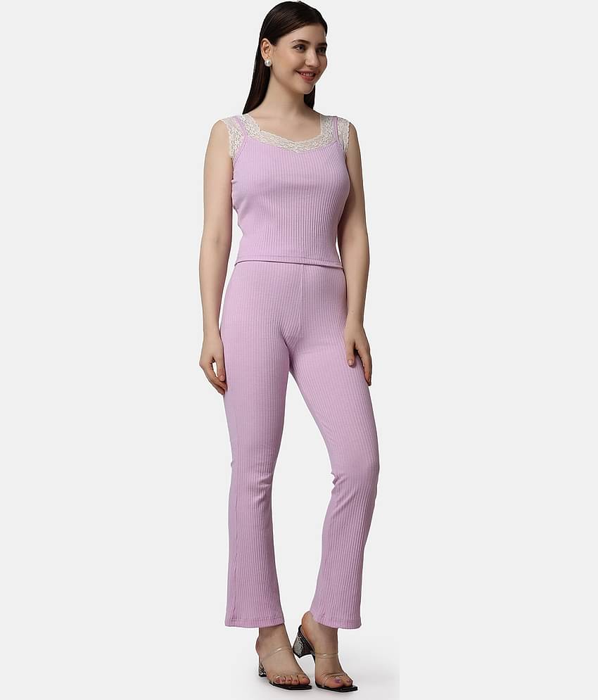 POPWINGS Women Solid Top With Trousers Co-Ord Set ( Black )