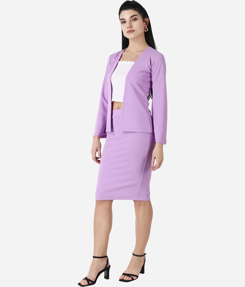 POPWINGS Women Solid Coat With Skirt Co-Ord Set ( Purple )
