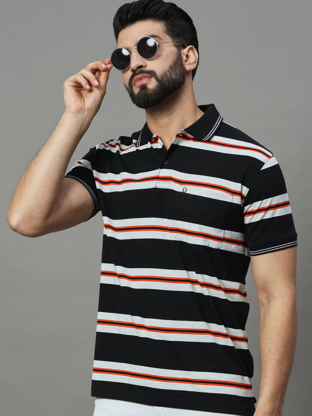 UNIBERRY Pack of 1 Cotton Blend Regular Fit Striped Half Sleeves Men's Polo T Shirt ( White ) UNIBERRY Pack of 1 Cotton Blend Regular Fit Striped Half Sleeves Men's Polo T Shirt ( White )
