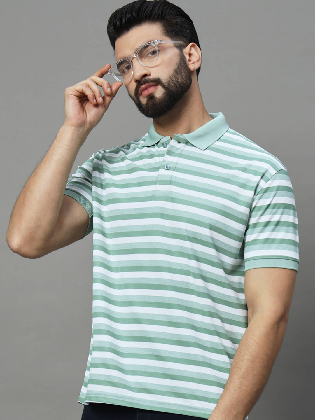 UNIBERRY Pack of 1 Cotton Blend Regular Fit Striped Half Sleeves Men's Polo T Shirt ( Sea Green ) UNIBERRY Pack of 1 Cotton Blend Regular Fit Striped Half Sleeves Men's Polo T Shirt ( Sea Green )