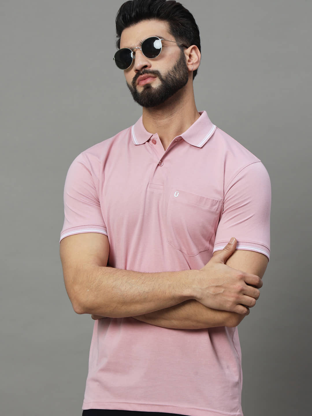 UNIBERRY Pack of 1 Cotton Blend Regular Fit Solid Half Sleeves Men's Polo T Shirt ( Pink )