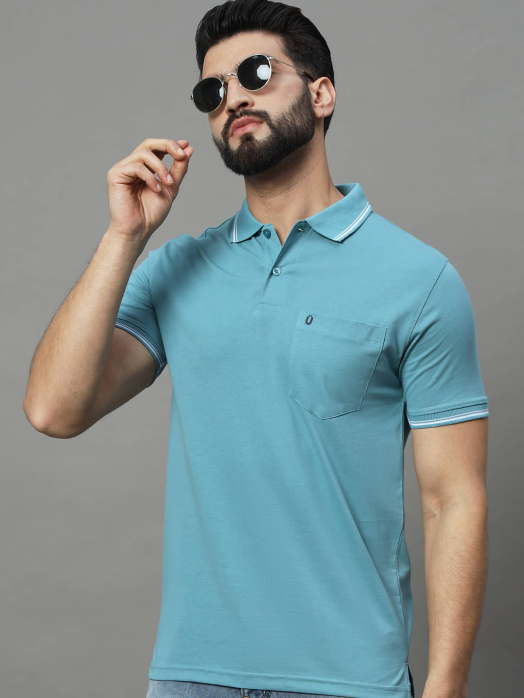 UNIBERRY Pack of 1 Cotton Blend Regular Fit Solid Half Sleeves Men's Polo T Shirt ( Teal Blue ) UNIBERRY Pack of 1 Cotton Blend Regular Fit Solid Half Sleeves Men's Polo T Shirt ( Teal Blue )