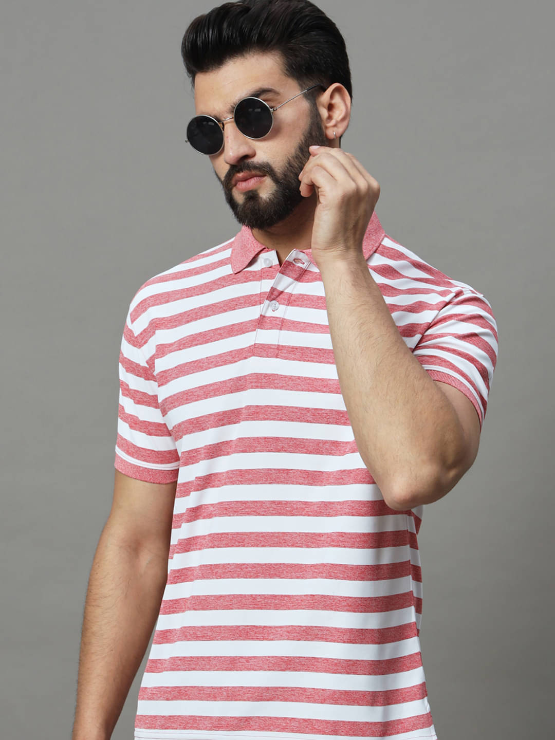     			UNIBERRY Pack of 1 Cotton Blend Regular Fit Striped Half Sleeves Men's Polo T Shirt ( Peach )