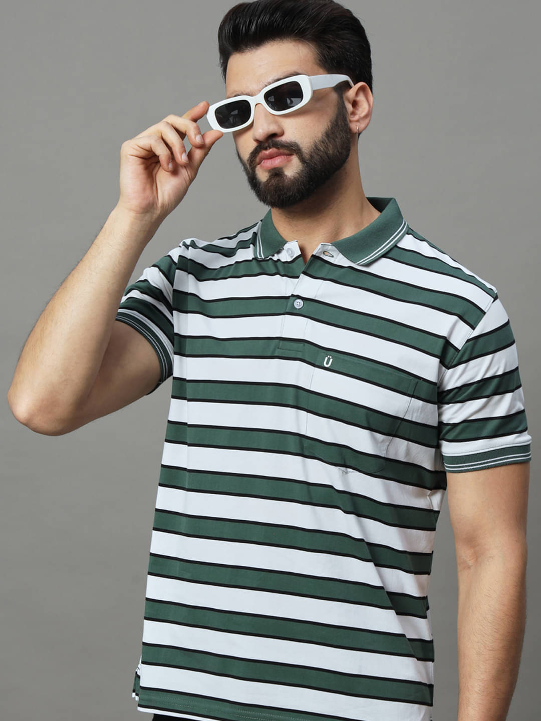 UNIBERRY Pack of 1 Cotton Blend Regular Fit Striped Half Sleeves Men's Polo T Shirt ( Green ) UNIBERRY Pack of 1 Cotton Blend Regular Fit Striped Half Sleeves Men's Polo T Shirt ( Green )