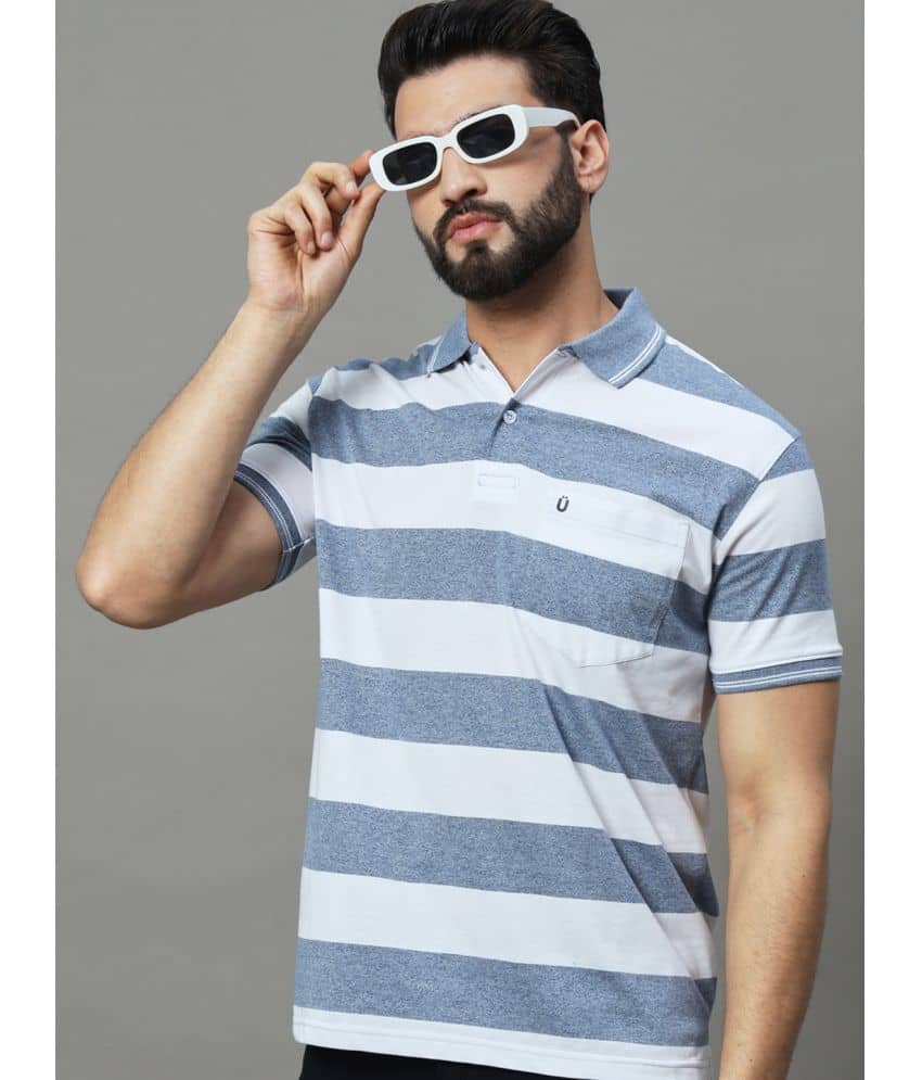 UNIBERRY Pack of 1 Cotton Blend Regular Fit Striped Half Sleeves Men's Polo T Shirt ( Light Blue )