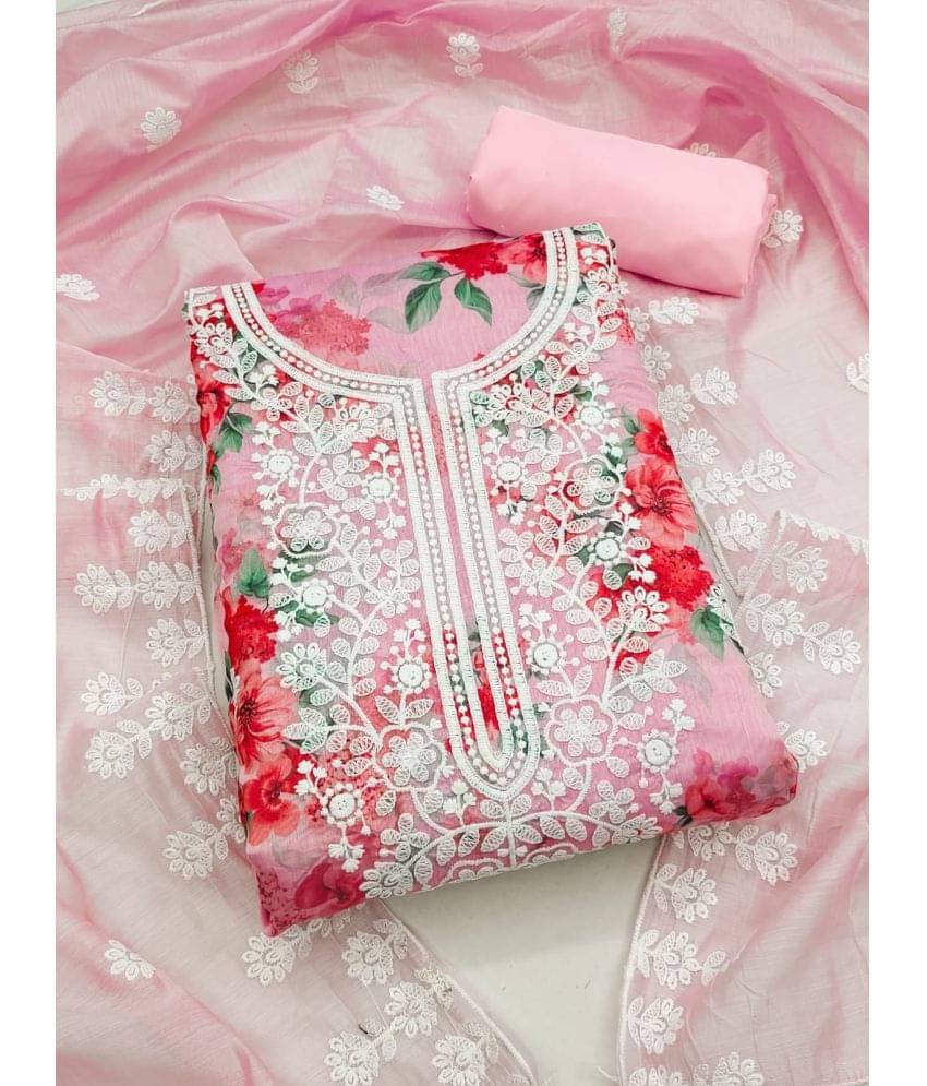 ALSHOP Unstitched Chanderi Embroidered Dress Material - Pink ( Pack of 1 ) ALSHOP Unstitched Chanderi Embroidered Dress Material - Pink ( Pack of 1 )
