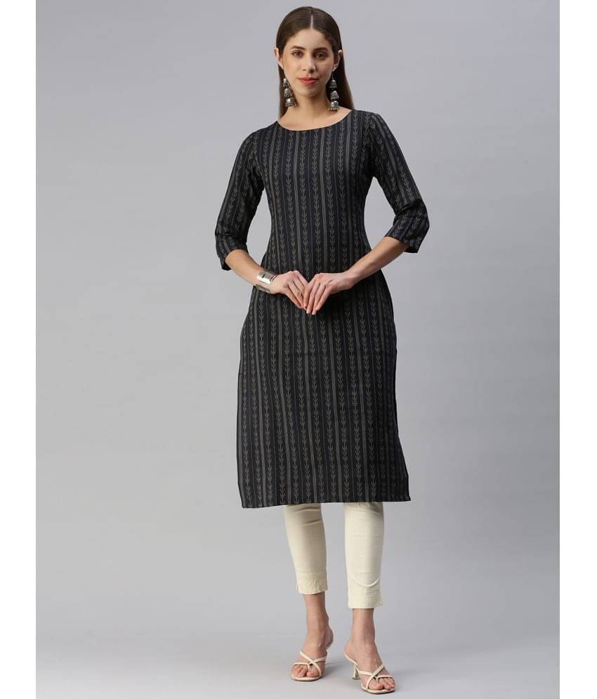 Aarrah Cotton Blend Self Design Straight Women's Kurti - Navy ( Pack of 1 ) Aarrah Cotton Blend Self Design Straight Women's Kurti - Navy ( Pack of 1 )