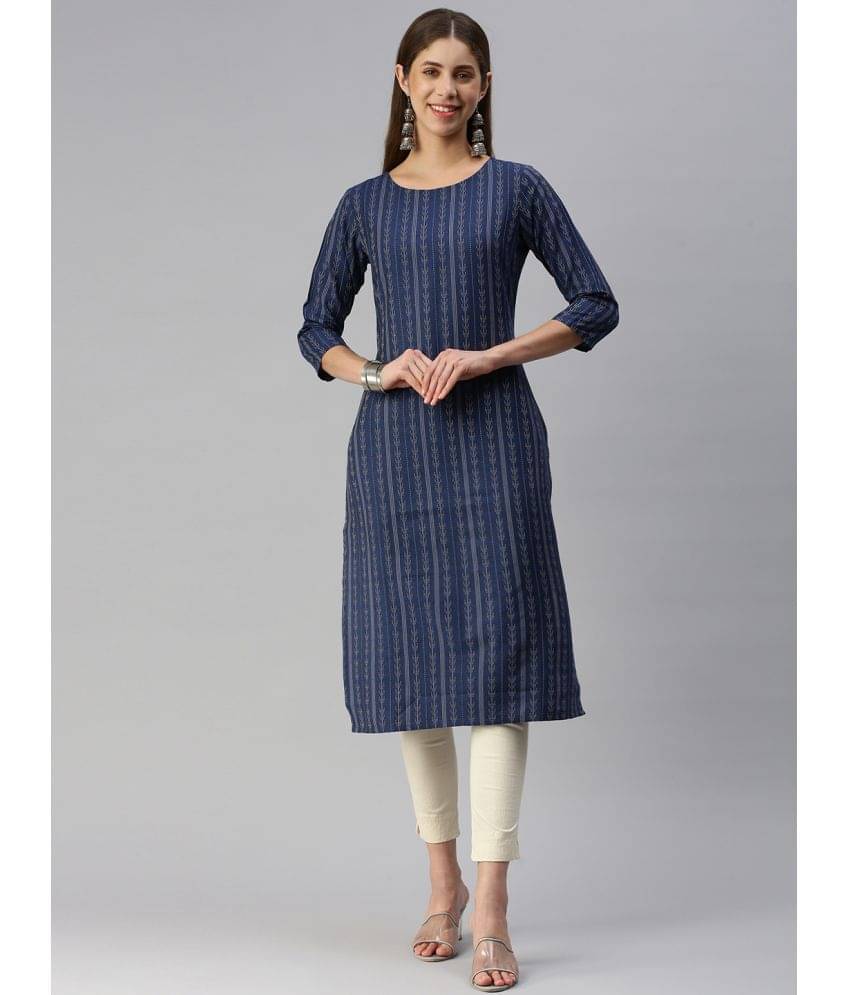 Aarrah Cotton Blend Self Design Straight Women's Kurti - Blue ( Pack of 1 ) Aarrah Cotton Blend Self Design Straight Women's Kurti - Blue ( Pack of 1 )