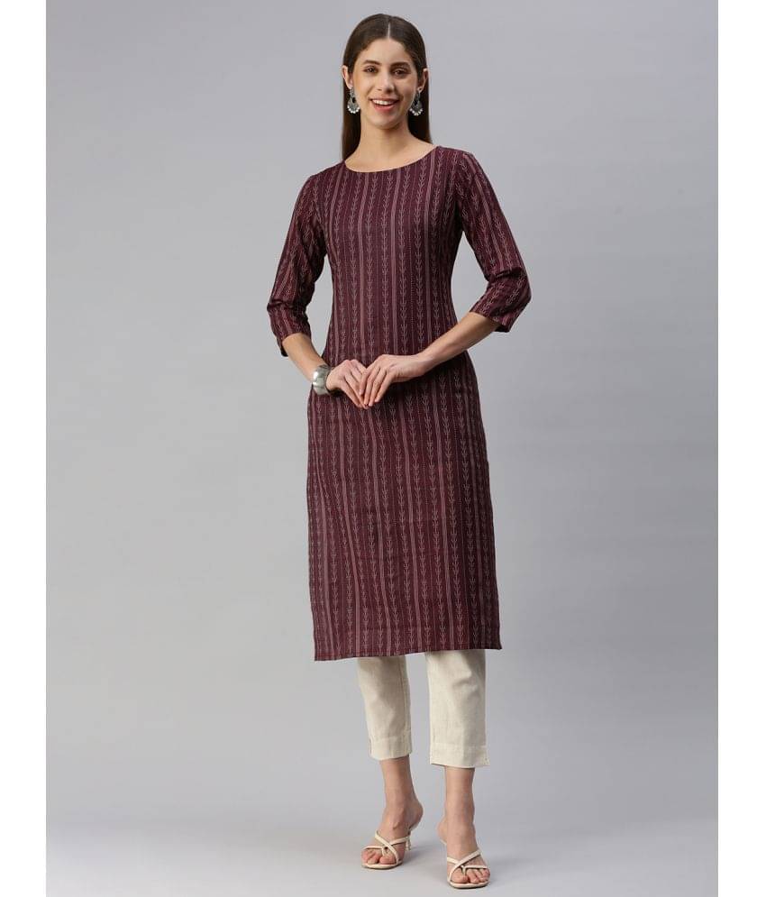 Aarrah Cotton Blend Self Design Straight Women's Kurti - Maroon ( Pack of 1 ) Aarrah Cotton Blend Self Design Straight Women's Kurti - Maroon ( Pack of 1 )