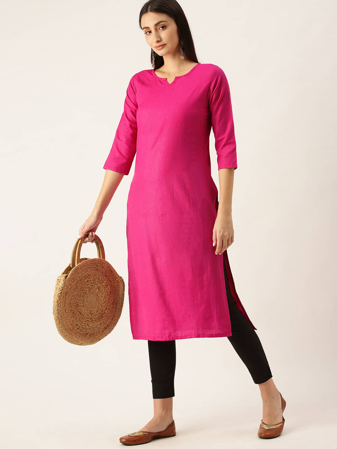 Aarrah Cotton Blend Solid Straight Women's Kurti - Pink ( Pack of 1 ) Aarrah Cotton Blend Solid Straight Women's Kurti - Pink ( Pack of 1 )