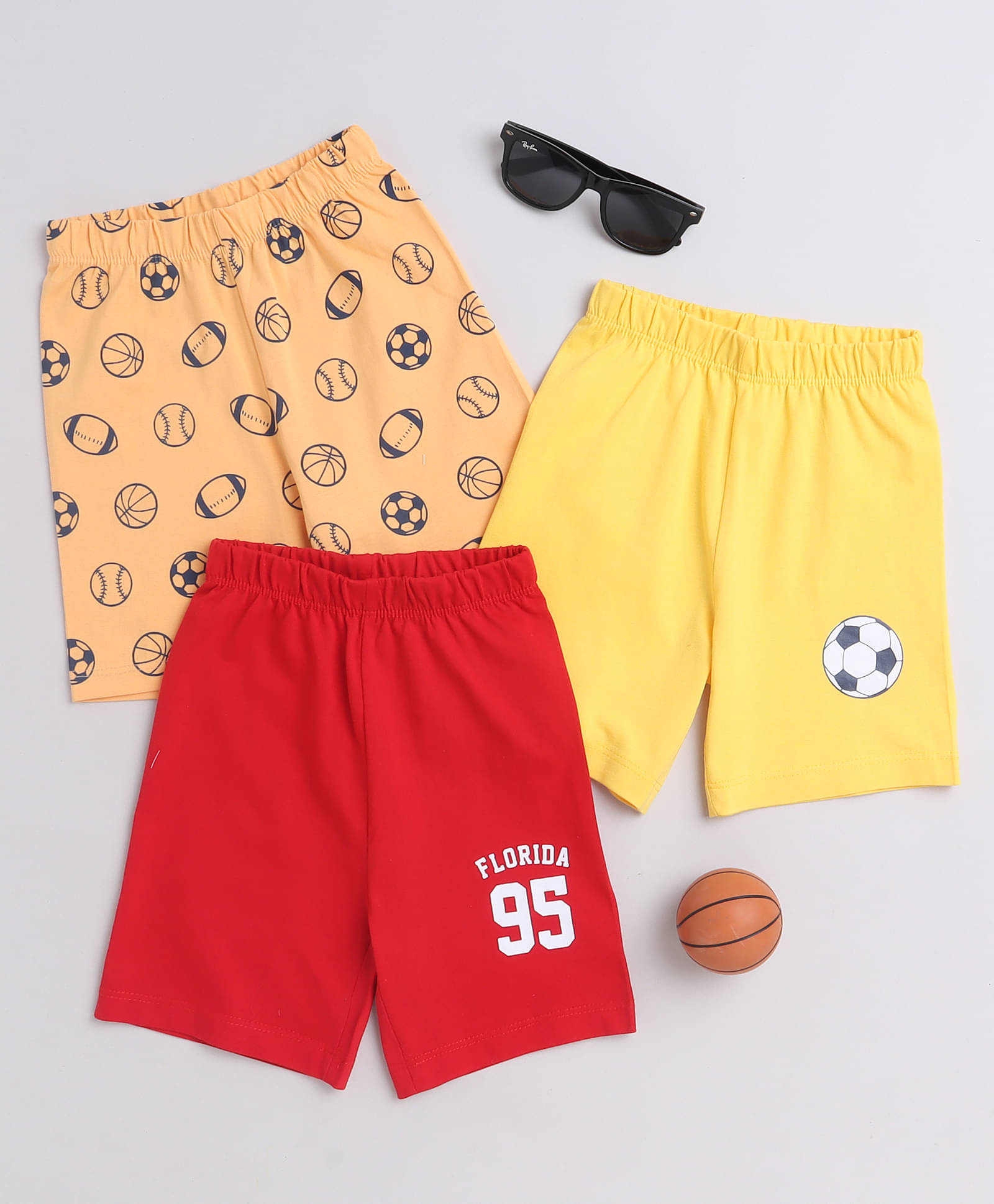     			BUMZEE Red & Yellow Boys Shorts Pack Of 3 Age - 18-24 Months