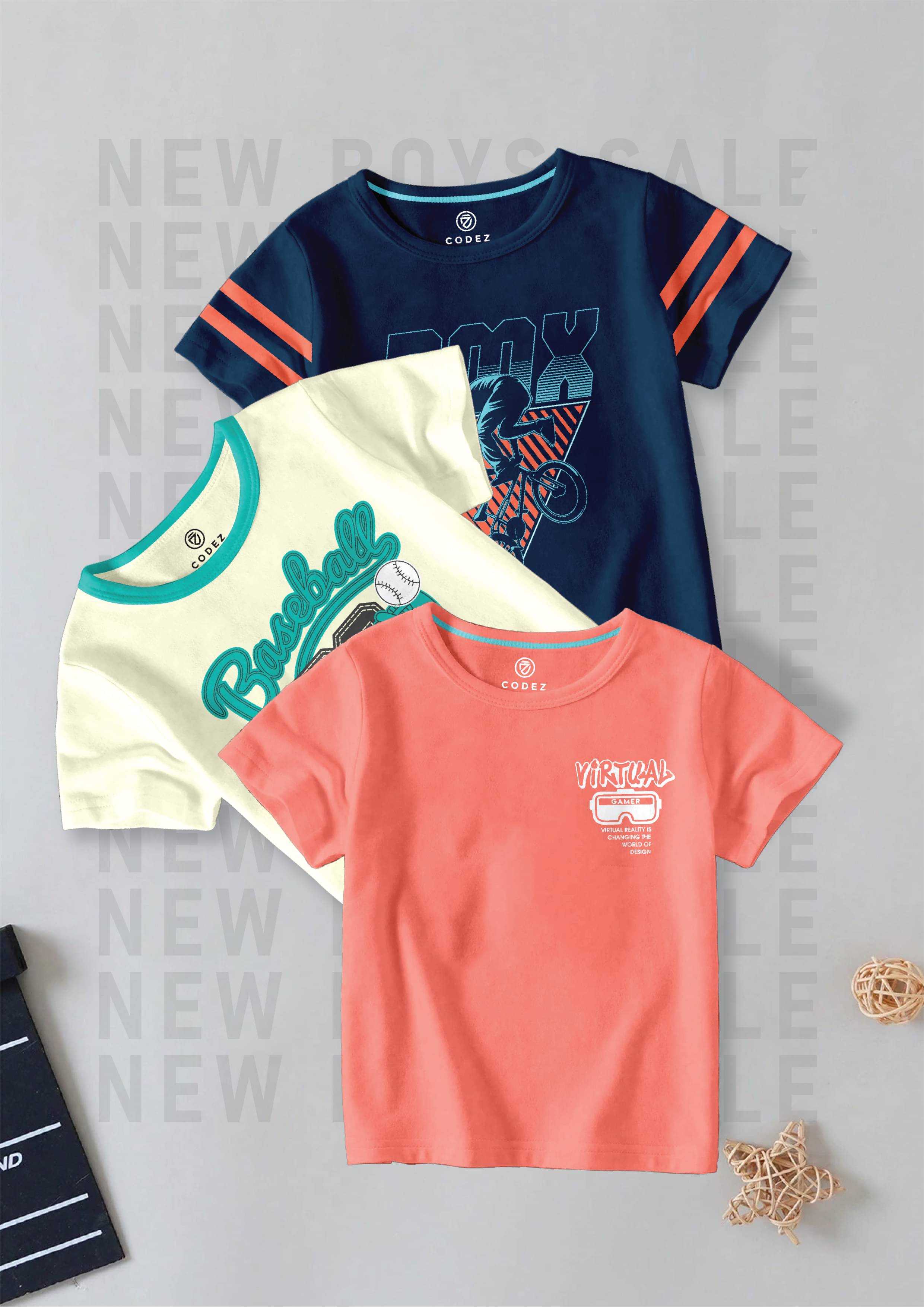     			CODEZ Pack of 3 Boys Cotton Blend T-Shirt ( Multi Color )