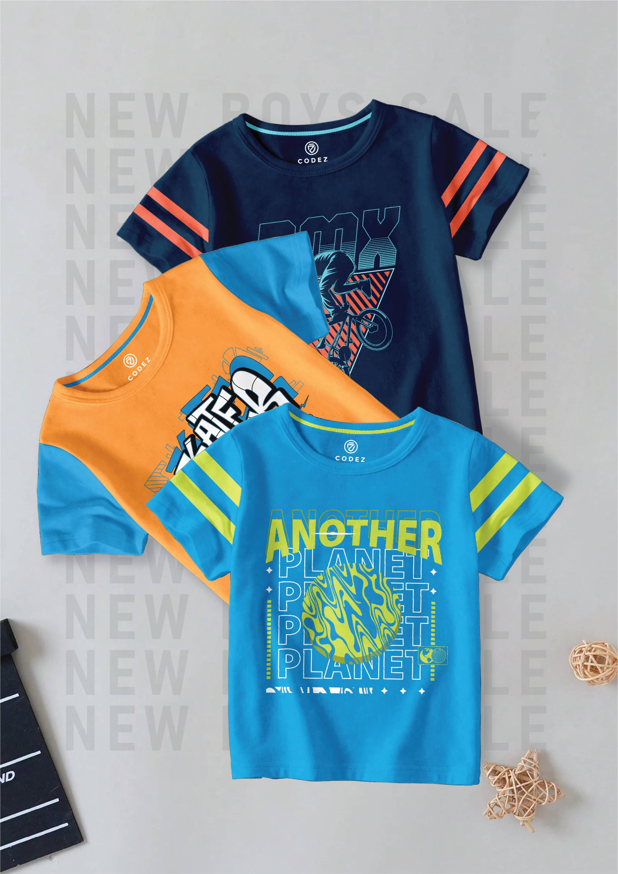     			CODEZ Pack of 3 Boys Cotton Blend T-Shirt ( Multi Color )