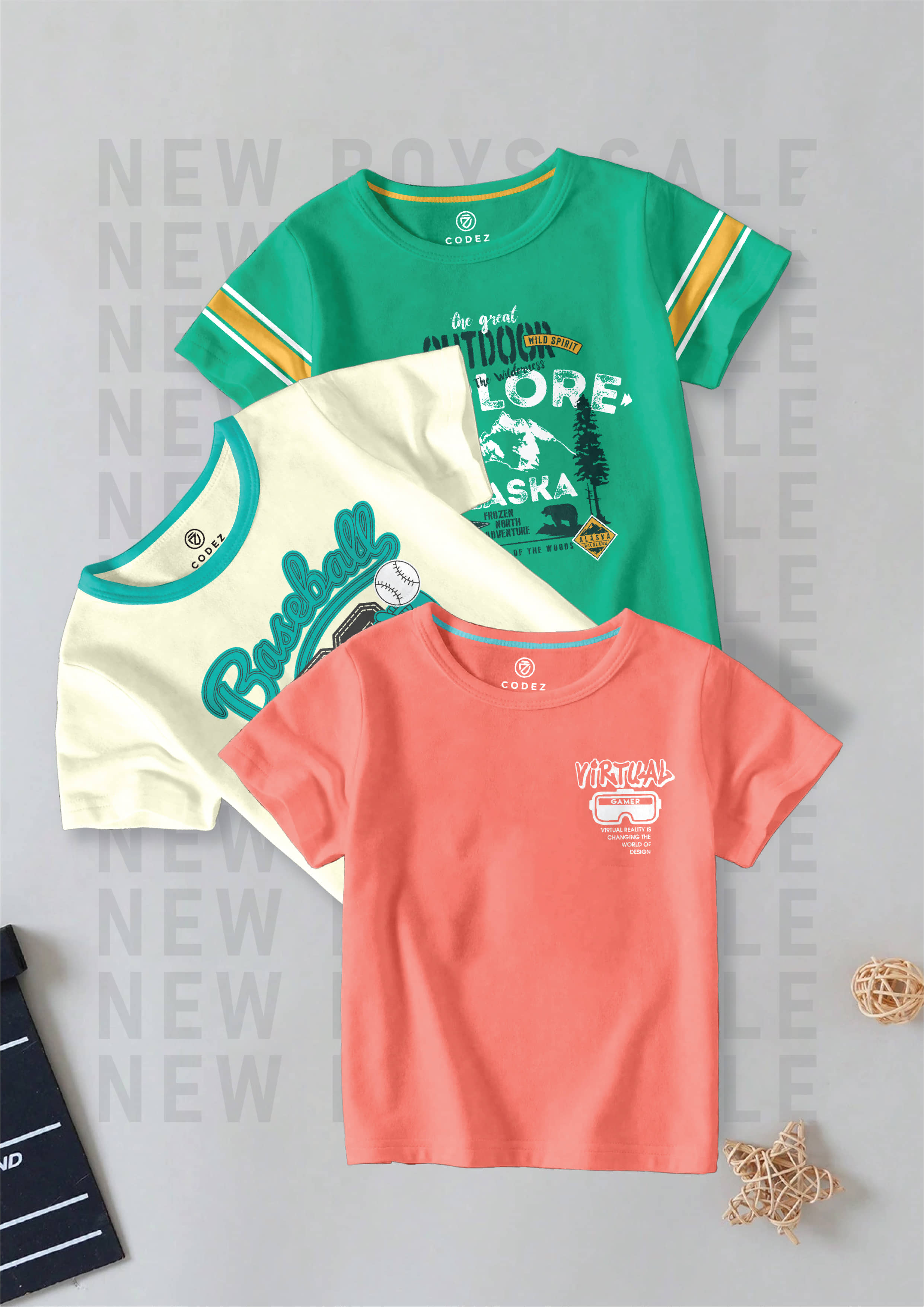 CODEZ Pack of 3 Boys Cotton Blend T-Shirt ( Multi Color )