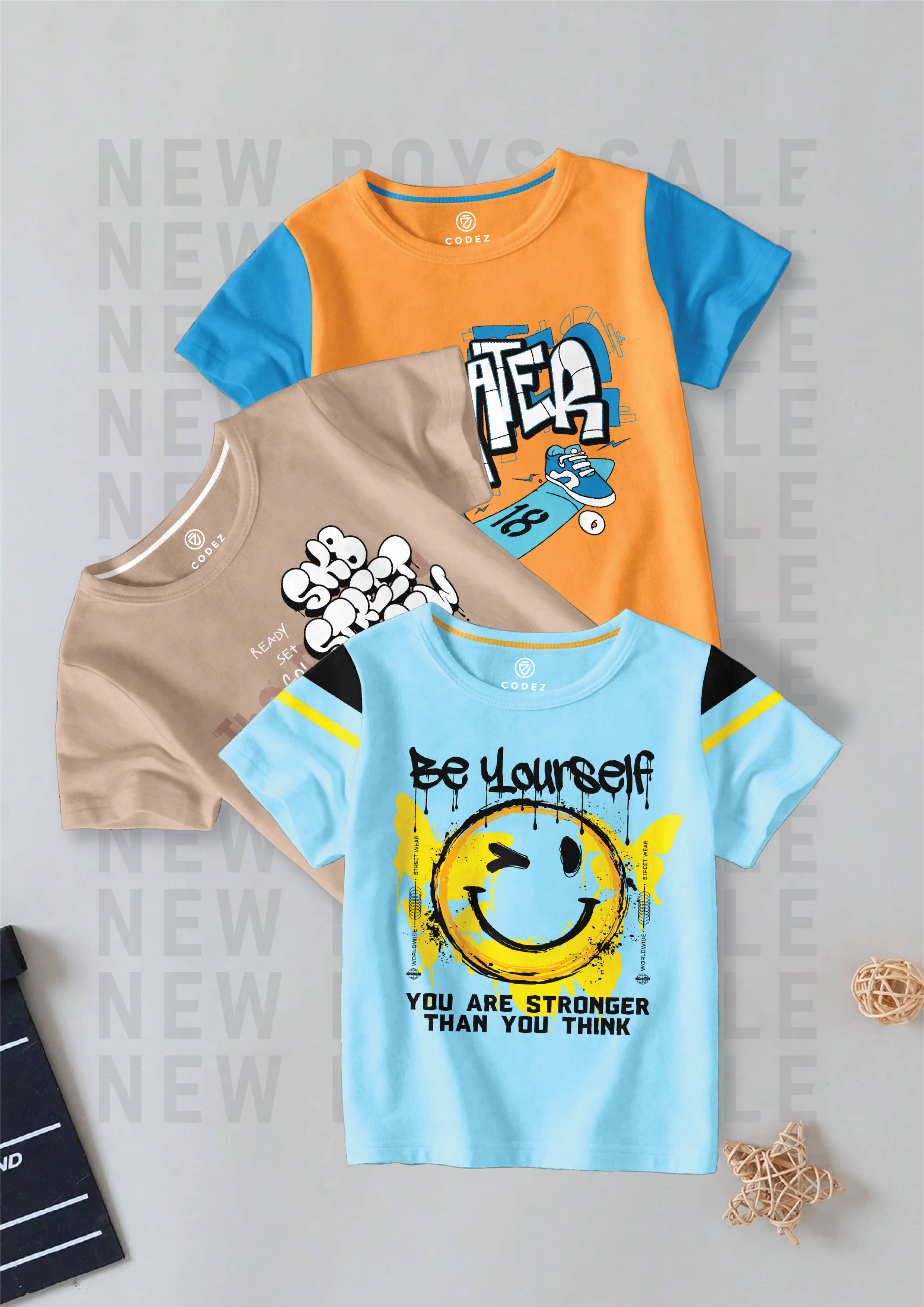 CODEZ Pack of 3 Boys Cotton Blend T-Shirt ( Multi Color )