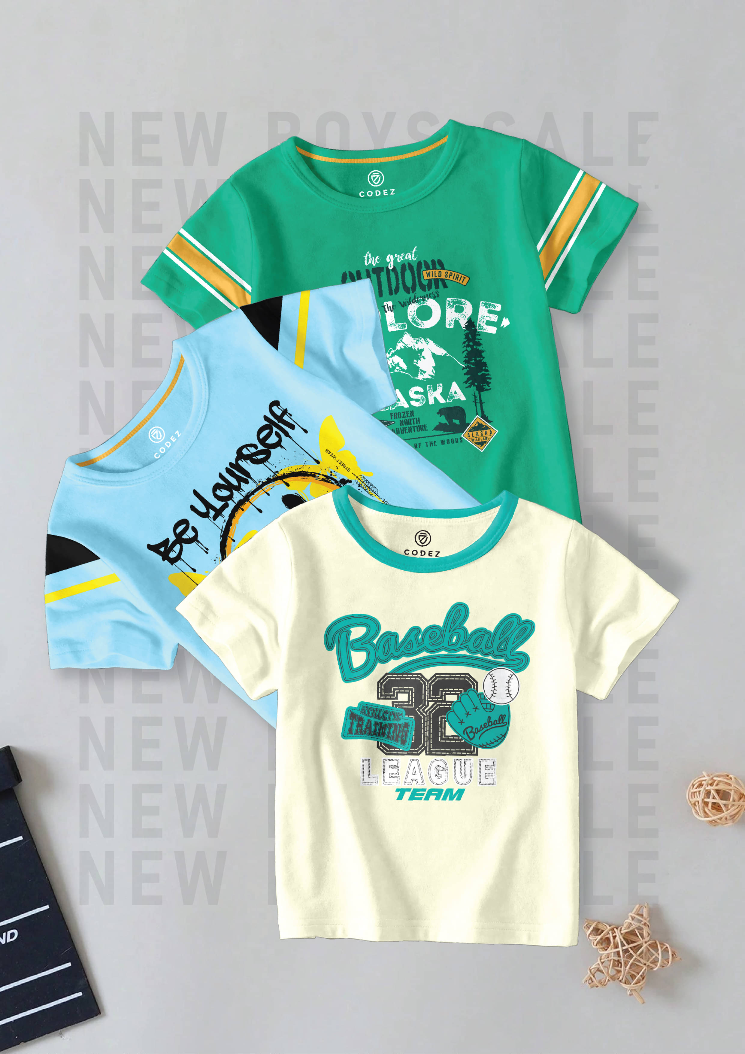     			CODEZ Pack of 3 Boys Cotton Blend T-Shirt ( Multi Color )
