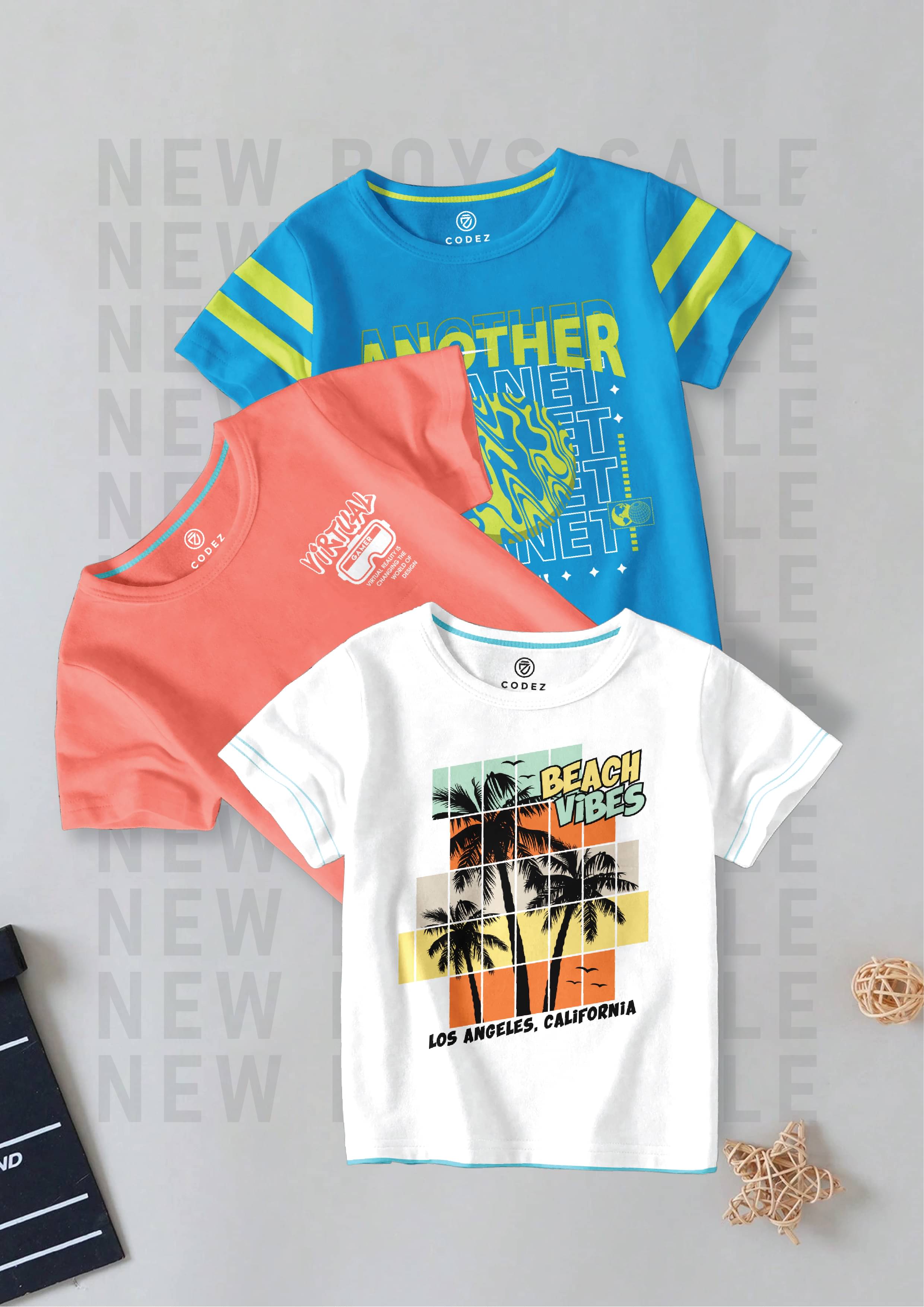     			CODEZ Pack of 3 Boys Cotton Blend T-Shirt ( Multi Color )