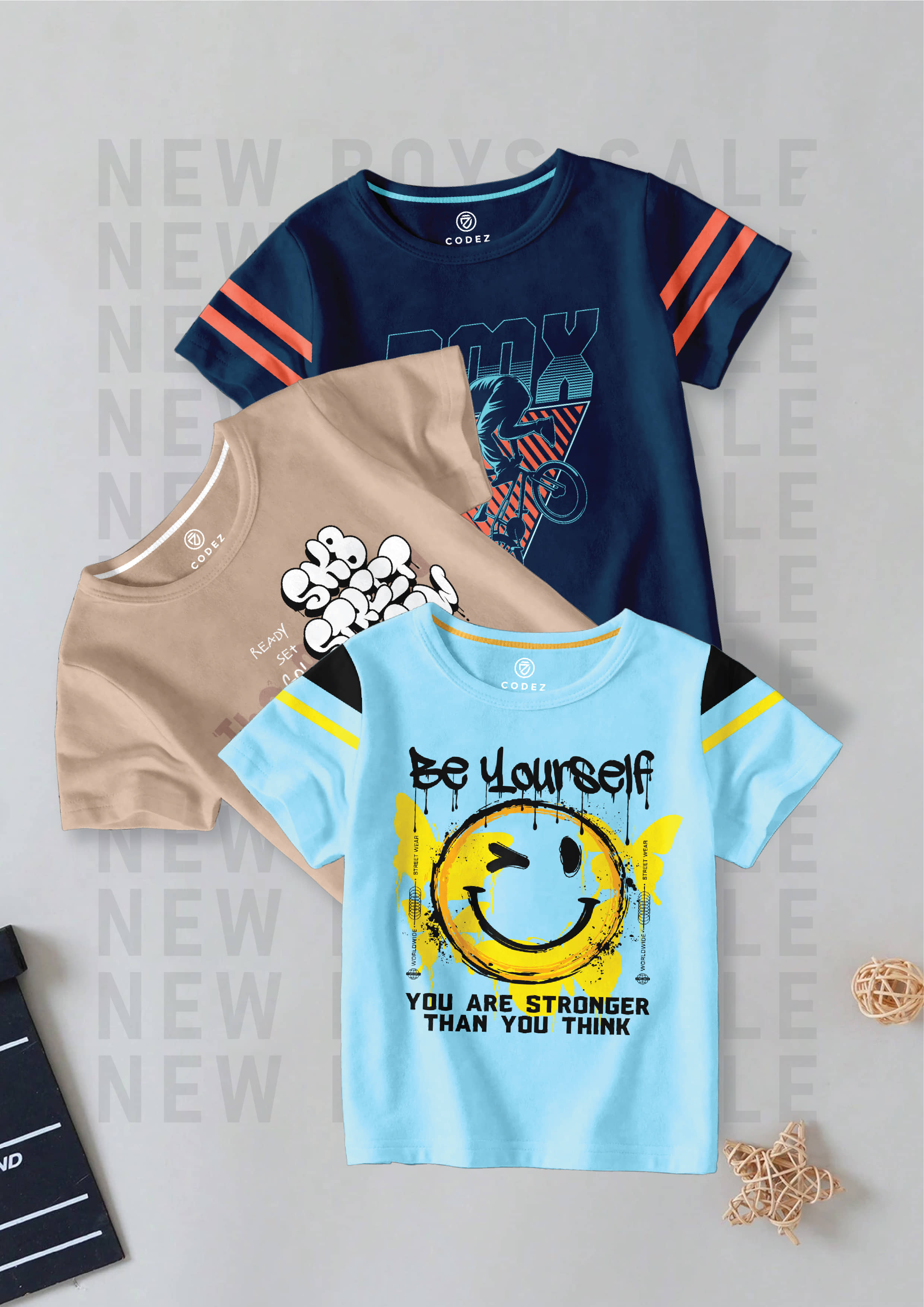CODEZ Pack of 2 Boys Cotton Blend T-Shirt ( Multi Color )