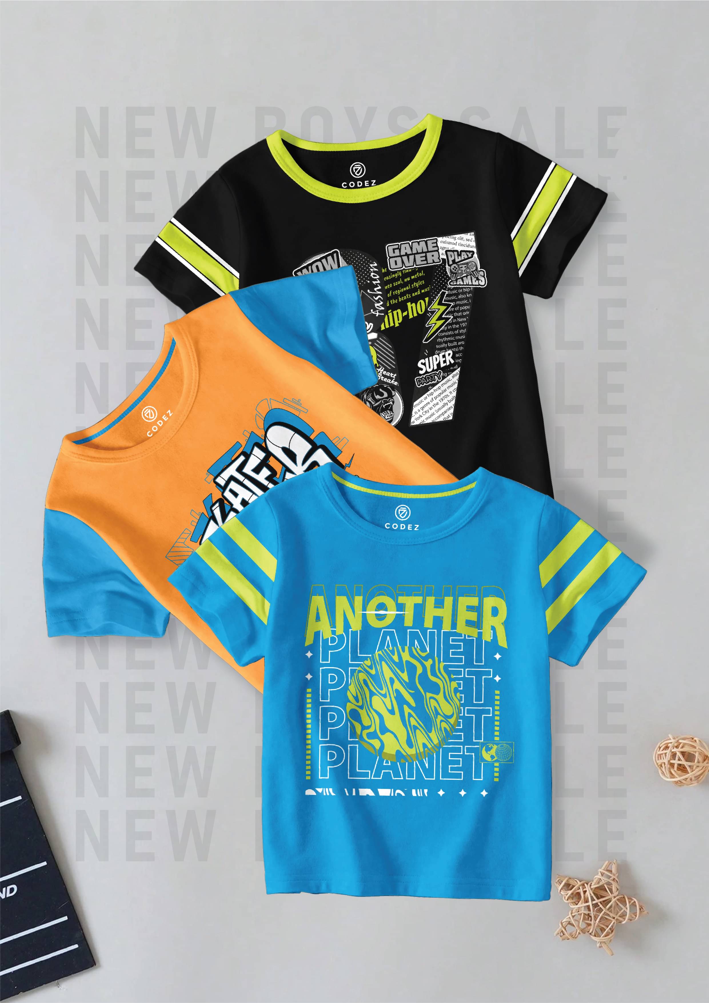     			CODEZ Pack of 3 Boys Cotton Blend T-Shirt ( Multi Color )