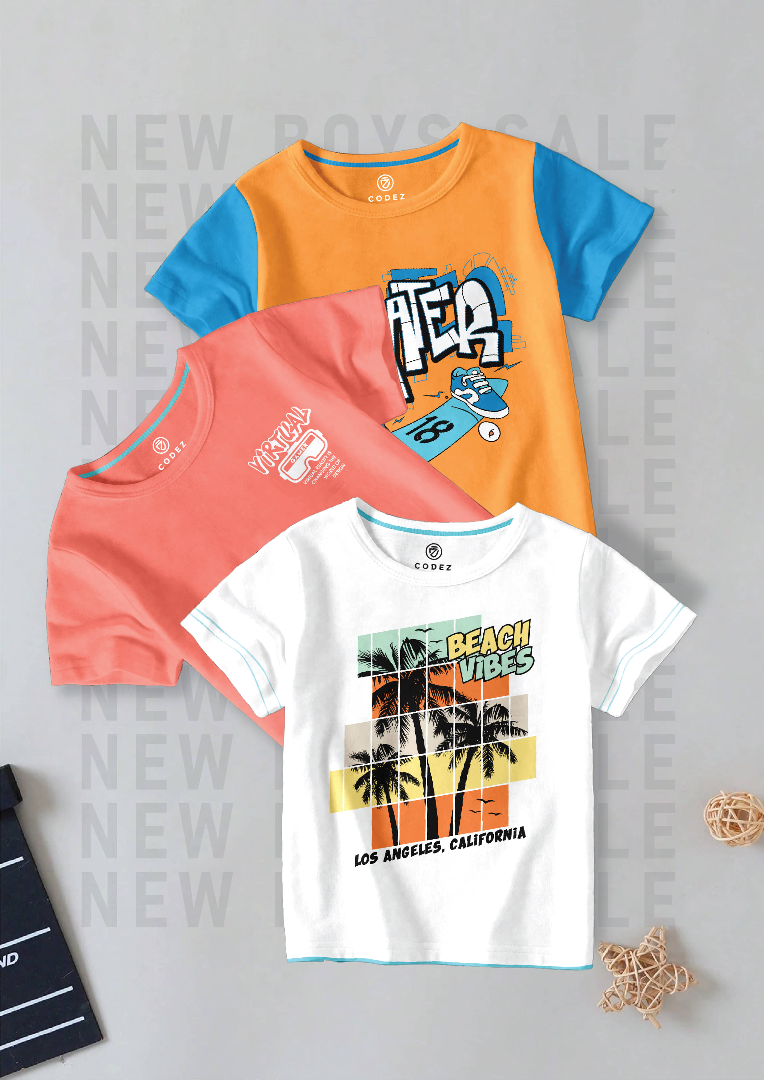     			CODEZ Pack of 3 Boys Cotton Blend T-Shirt ( Multi Color )