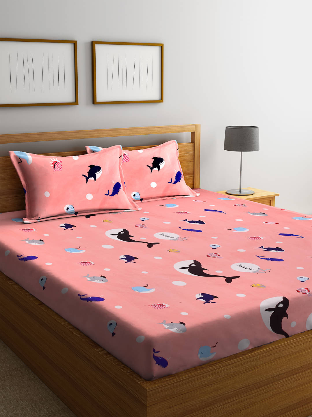     			FABINALIV Poly Cotton 1 Double Bedsheet with 2 Pillow Covers ( Peach )