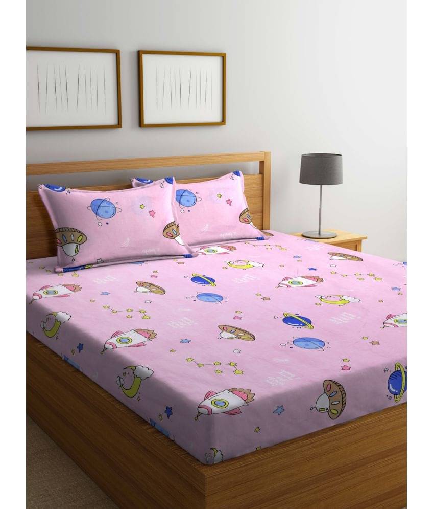     			FABINALIV Poly Cotton 1 Double Bedsheet with 2 Pillow Covers ( Pink )