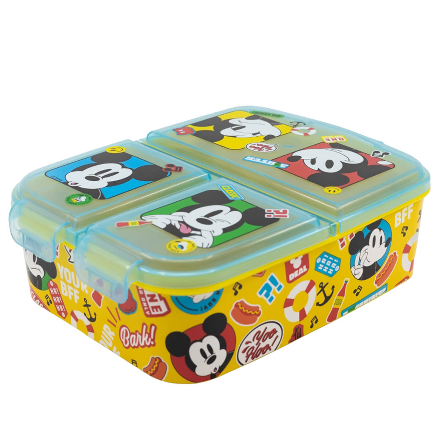 Gluman Yellow Disney Mickey Partition Lunch Box for Kids with Snap Lock Closure - 390ml