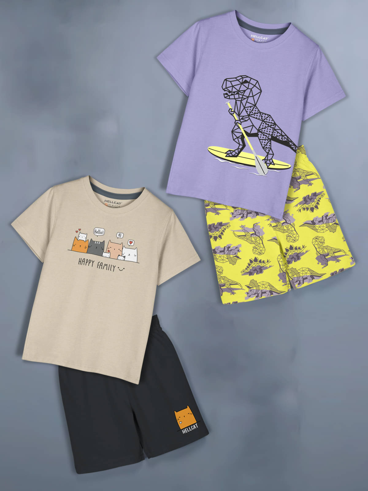     			HELLCAT Pack of 2 Baby Boys Cotton Blend T-Shirt & Shorts ( Beige )