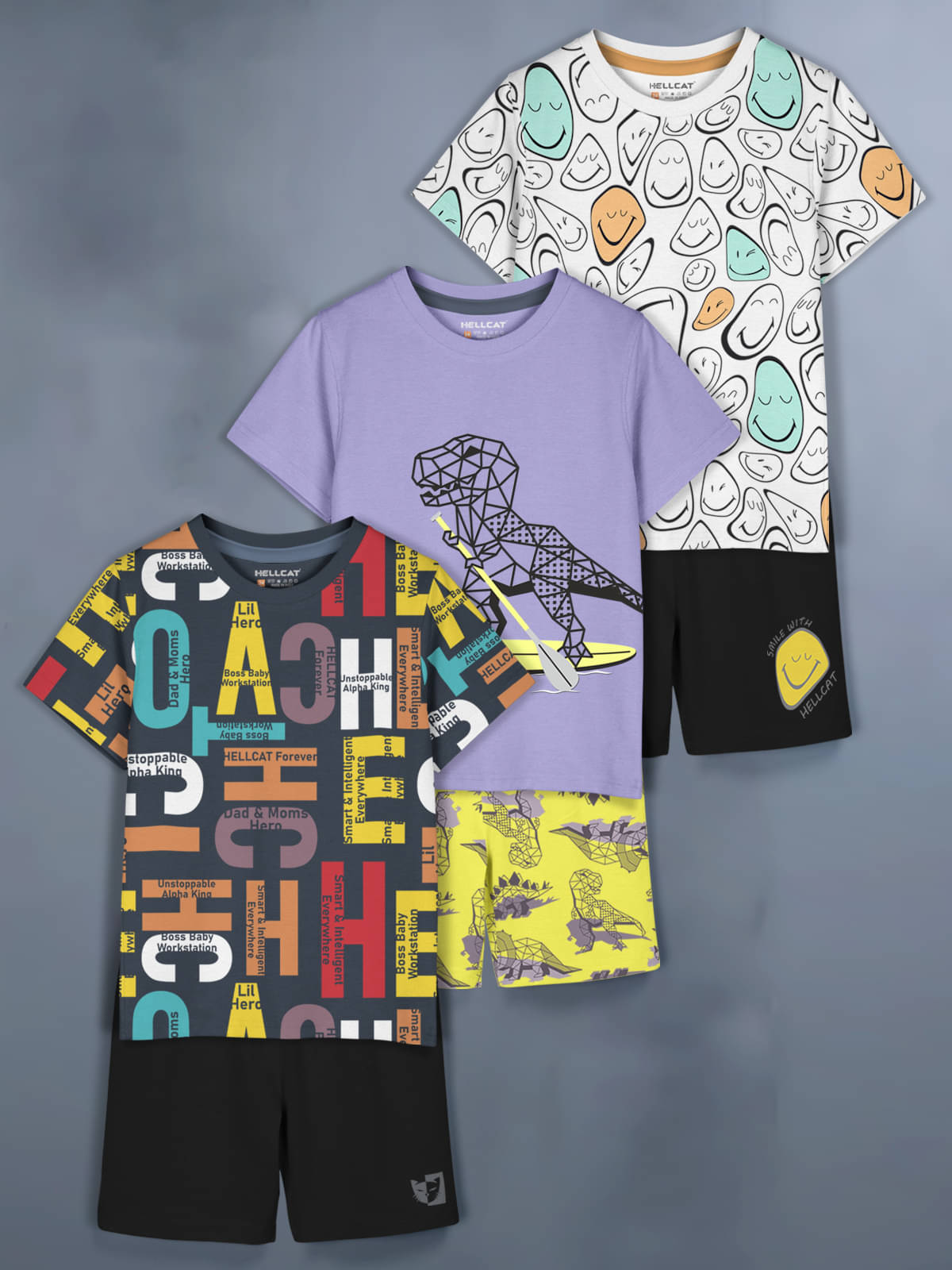    			HELLCAT Black Cotton Blend Baby Boy T-Shirt & Shorts ( Pack of 3 )