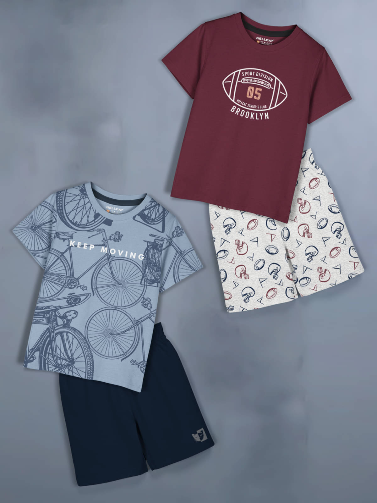     			HELLCAT Pack of 2 Baby Boys Cotton Blend T-Shirt & Shorts ( Blue )