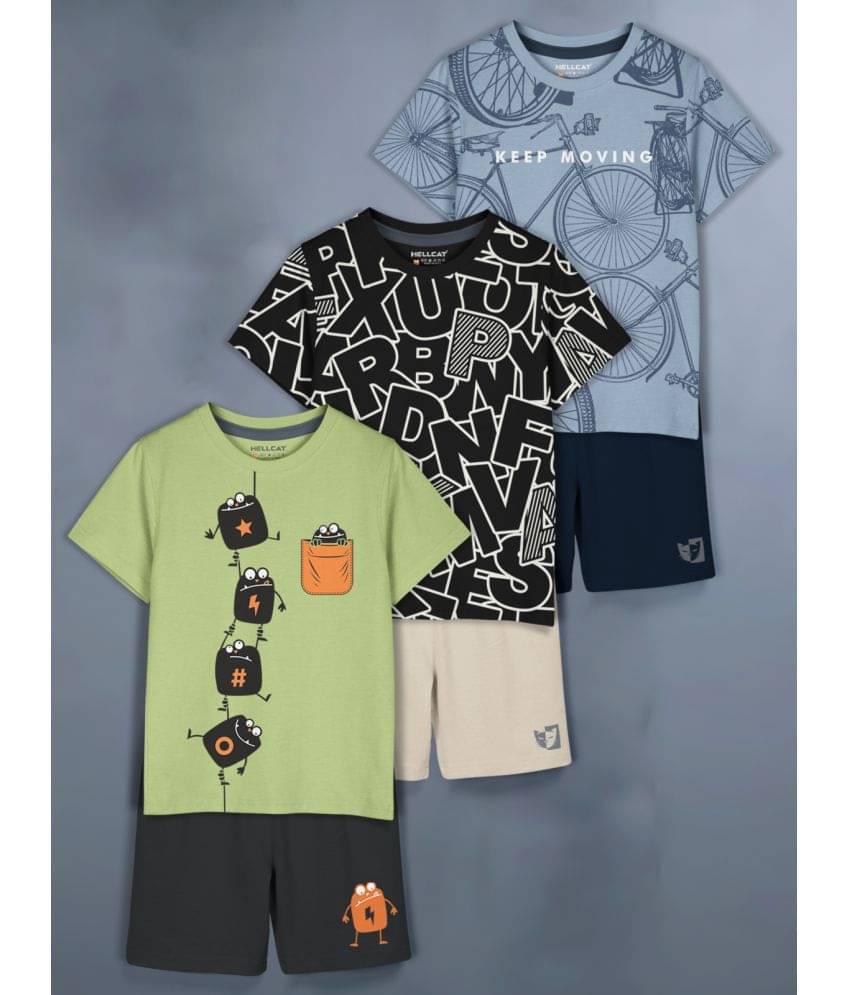     			HELLCAT Green Cotton Blend Baby Boy T-Shirt & Shorts ( Pack of 3 )