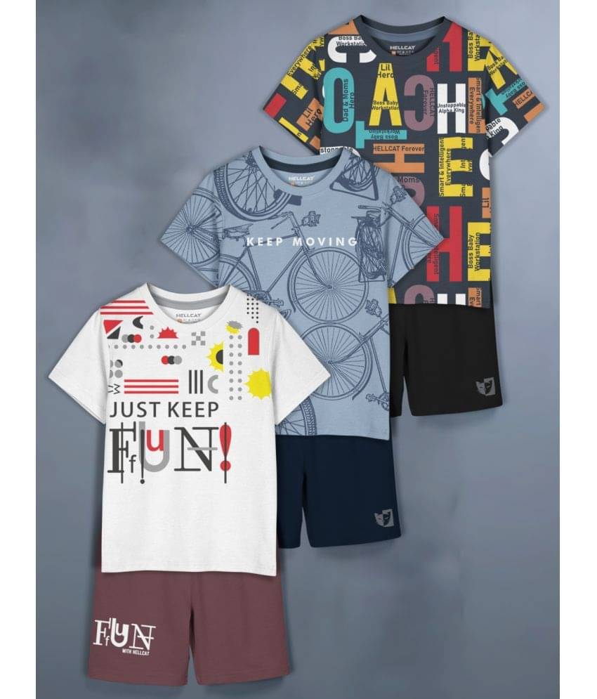     			HELLCAT White Cotton Blend Baby Boy T-Shirt & Shorts ( Pack of 3 )