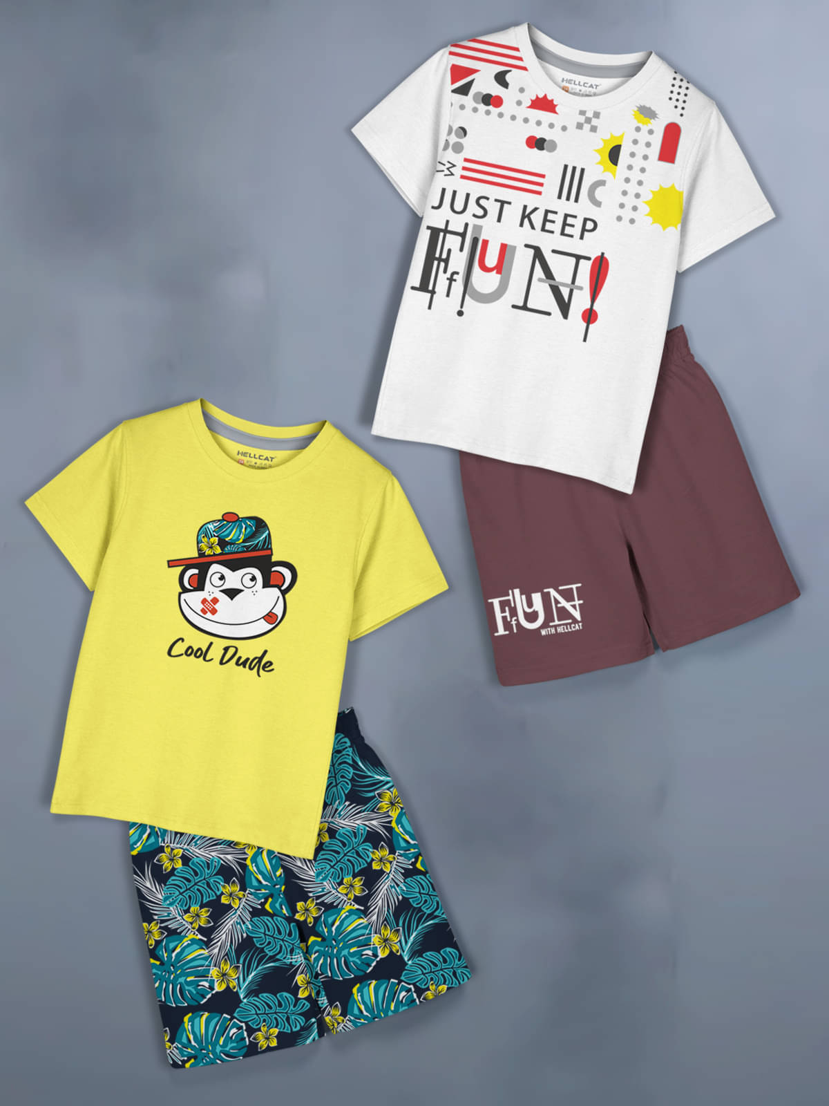     			HELLCAT Pack of 2 Baby Boys Cotton Blend T-Shirt & Shorts ( Yellow )