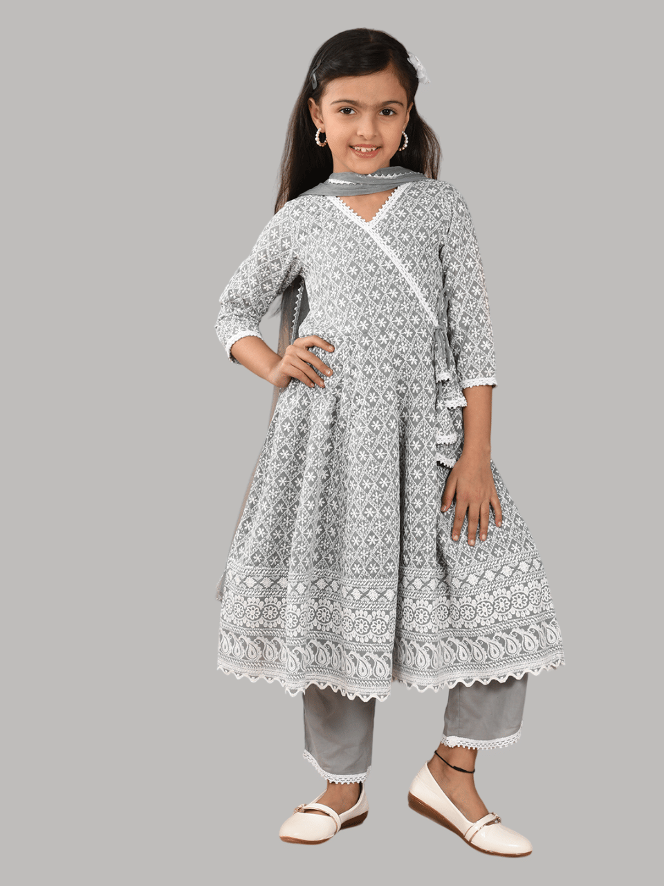     			HLGARMENTS Girls Cotton Anarkali Suit Set ( Pack of 3 , Gray )