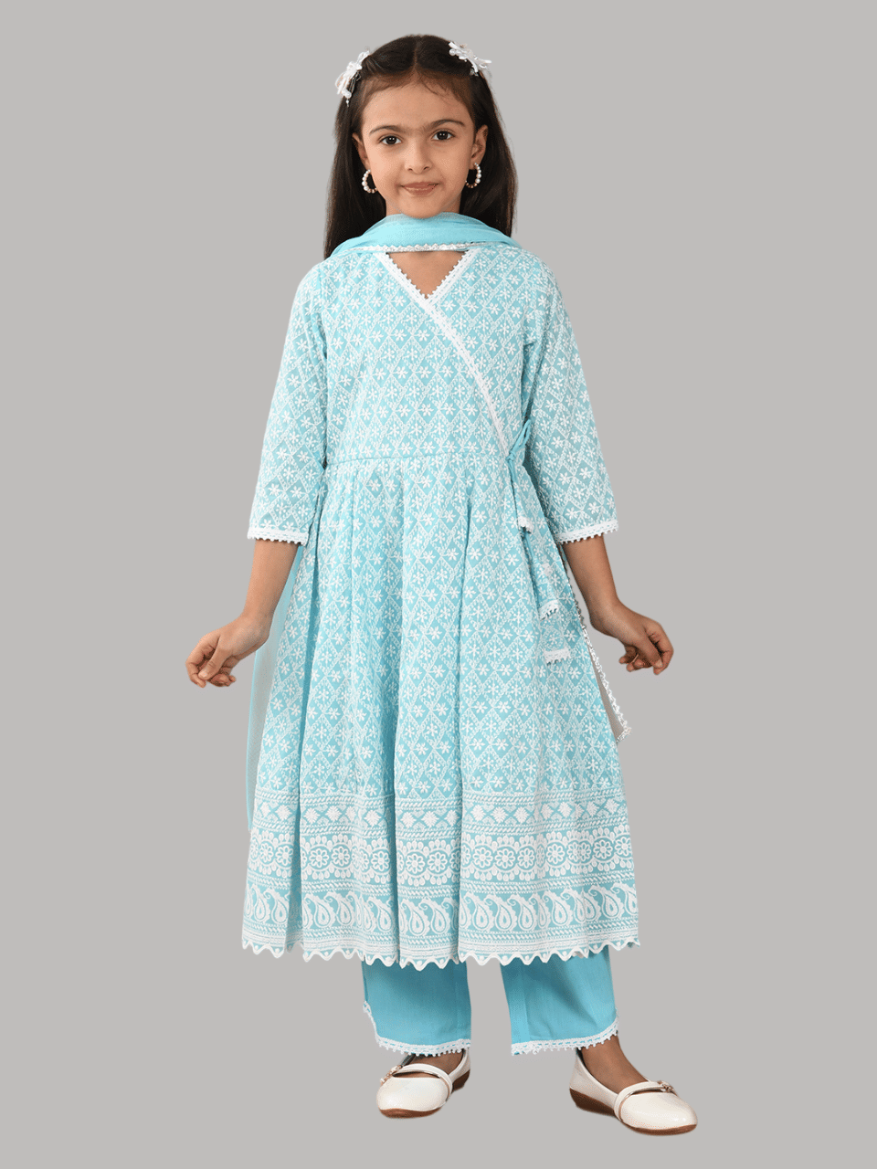 HLGARMENTS Girls Cotton Anarkali Suit Set ( Pack of 3 , Gray )