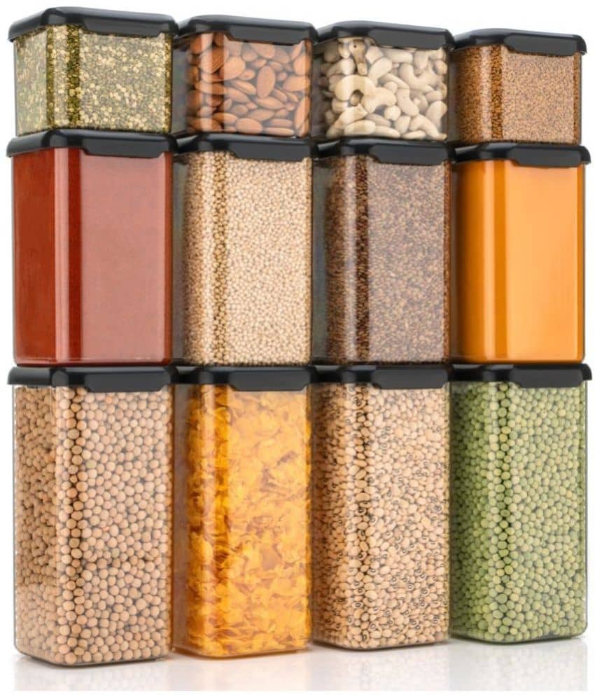 iview kitchenware Dal/Pasta/Grocery PET Black Dal Container ( Set of 12 )