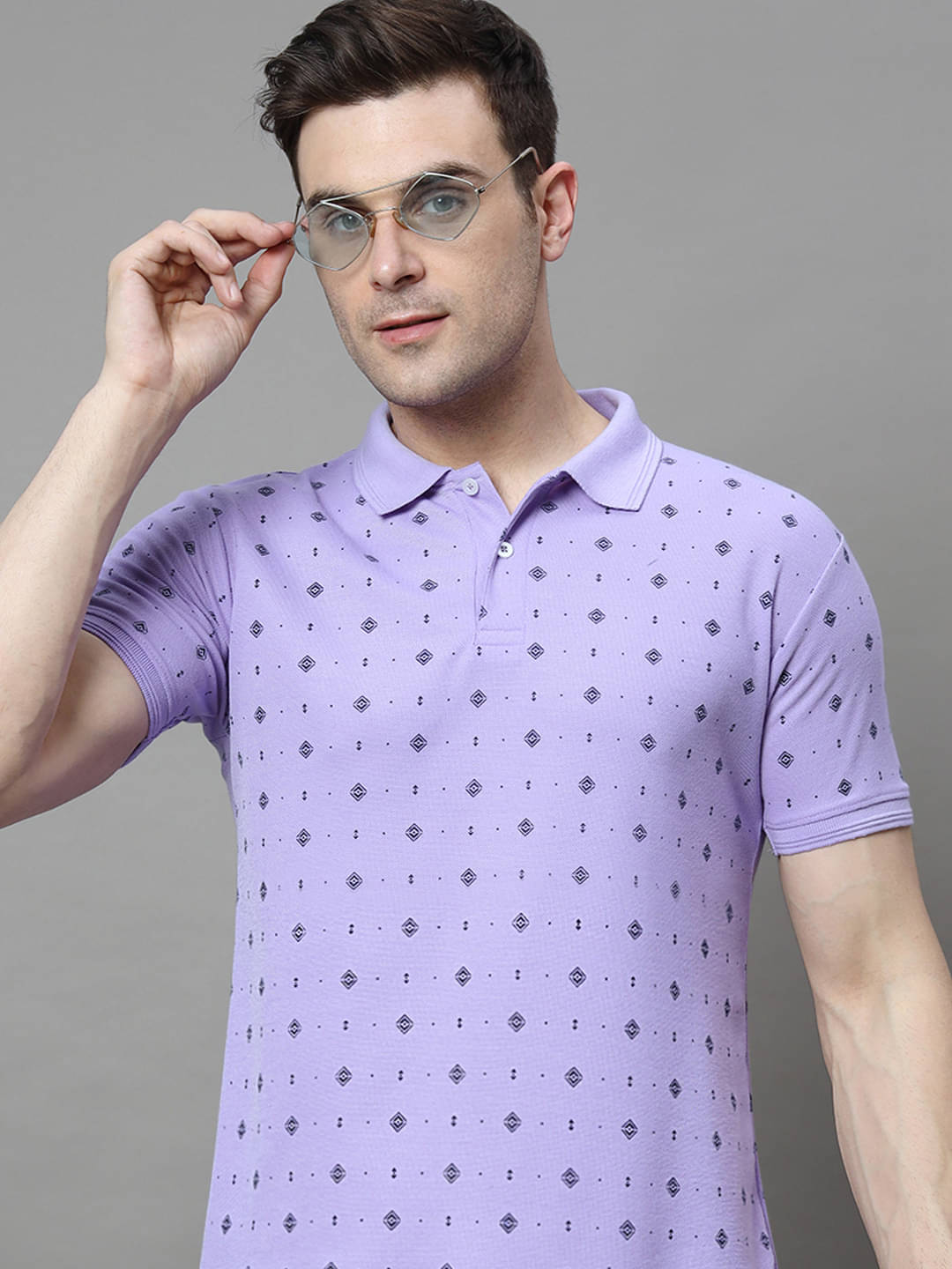     			Hushbucks Pack of 1 Cotton Blend Regular Fit Printed Half Sleeves Men's Polo T Shirt ( Lavender )