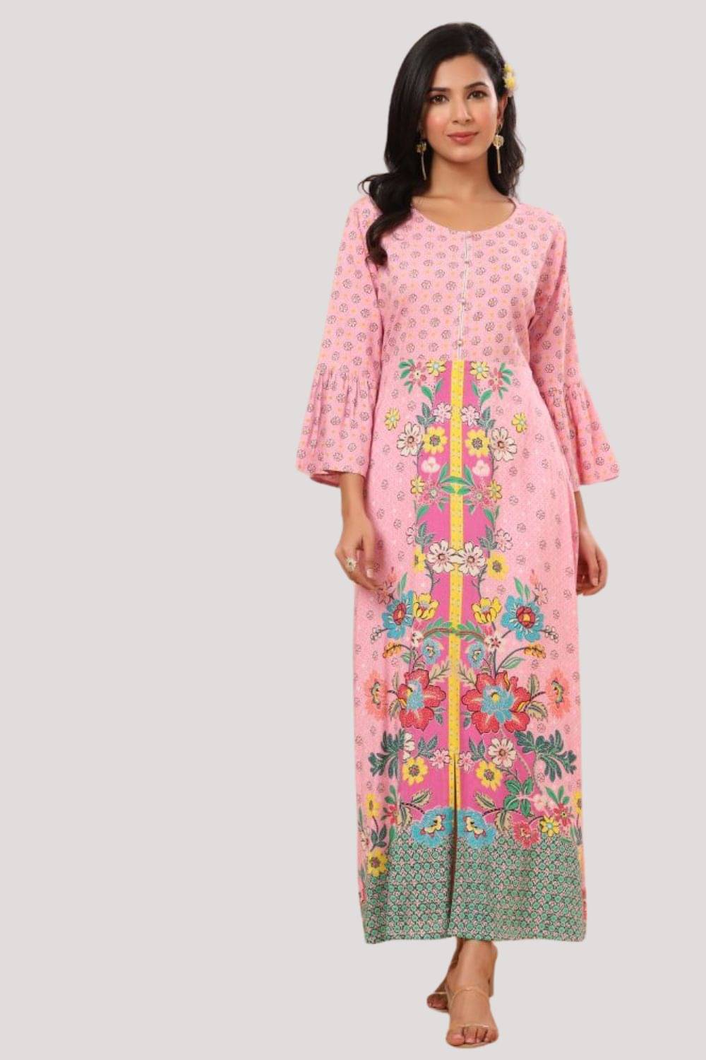 Juniper Rayon Printed A-line Women's Kurti - Pink ( Pack of 1 ) Juniper Rayon Printed A-line Women's Kurti - Pink ( Pack of 1 )