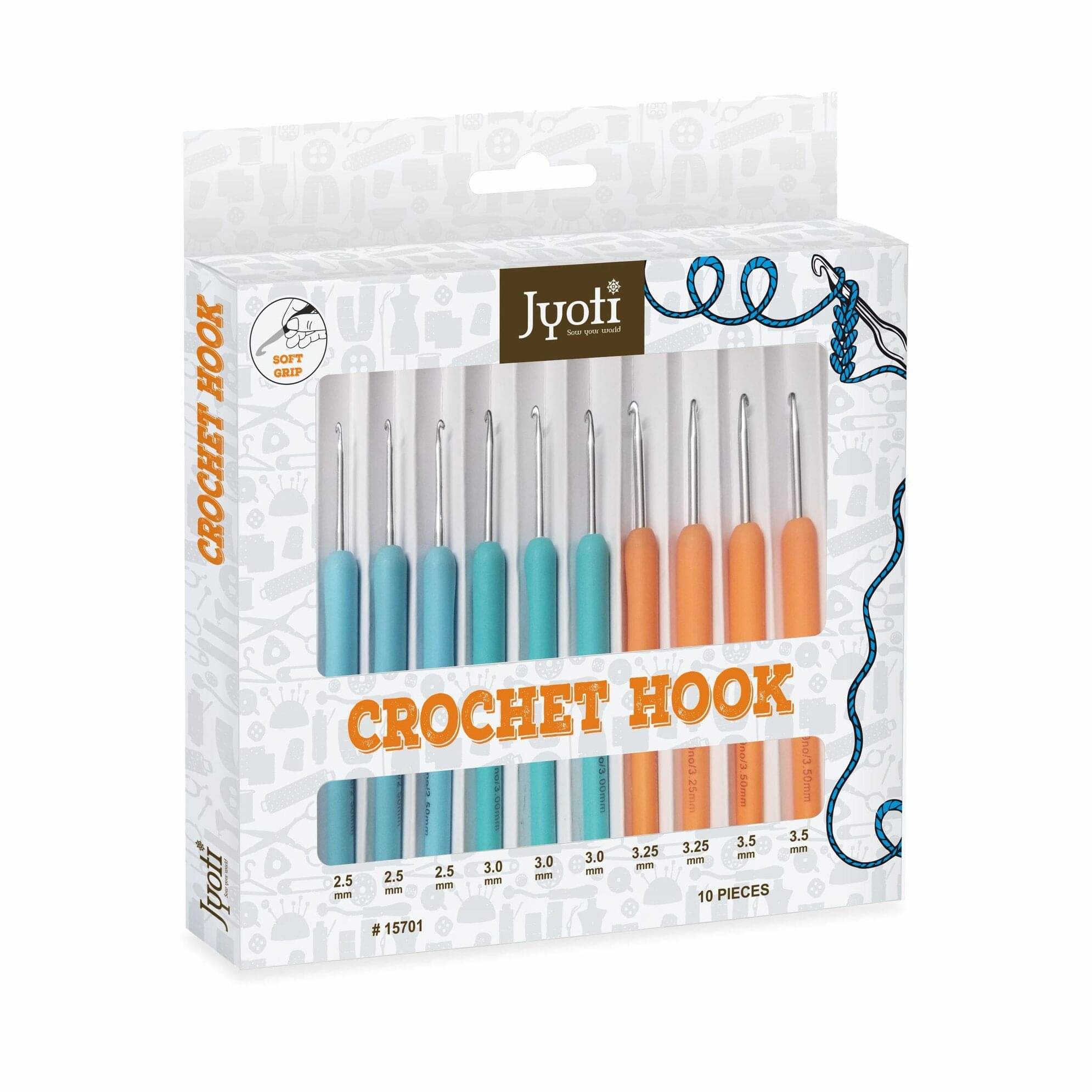     			Jyoti Crochet Hook Aluminium with Plastic Handle for Wool Work, Hand Knitted Sewing DIY Craft Weaving Needle, Ideal for Sweaters, Purses, Scarves, Hats, 15701 (6"/15cm of Size 9 to 12)