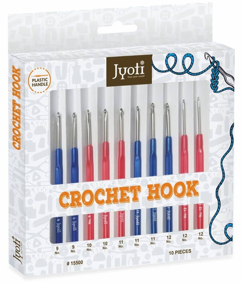 Jyoti Crochet Hook Steel with Plastic Handle for Wool Work, Hand Knitted Sewing DIY Craft Weaving Needle, Ideal for Sweaters, Purses, Scarves, Hats, 15500 (Assorted, 6"/15cm of Size 9 to 12) - Stationery | Buy online on ZillyBuy