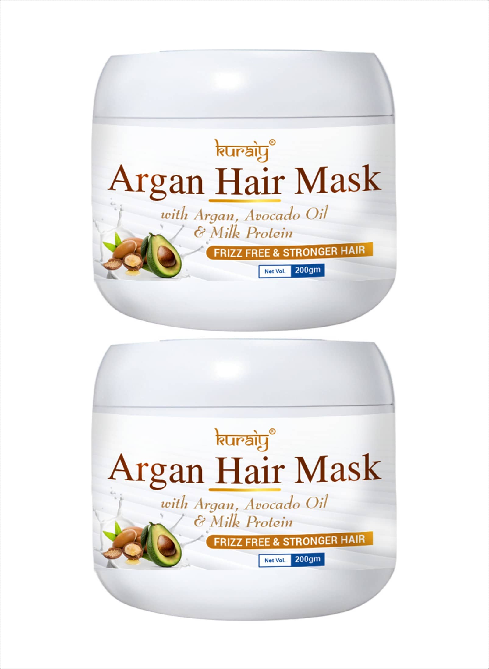 KURAIY Argan Hair Mask With Argan, And Milk Protein For Frizz Hair And Stronger Hair 200g Pack Of 2