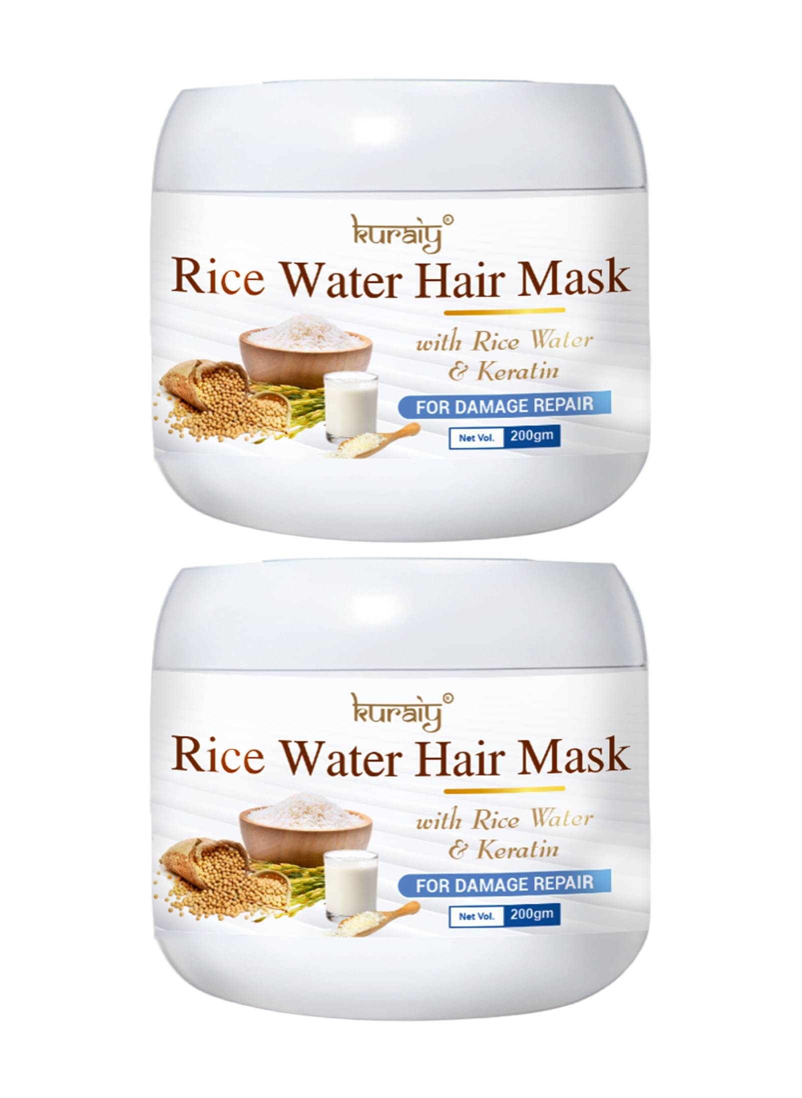     			KURAIY Rice Water Hair Mask With Rice Water & Keratin For Damage Repair 200g Pack Of 2