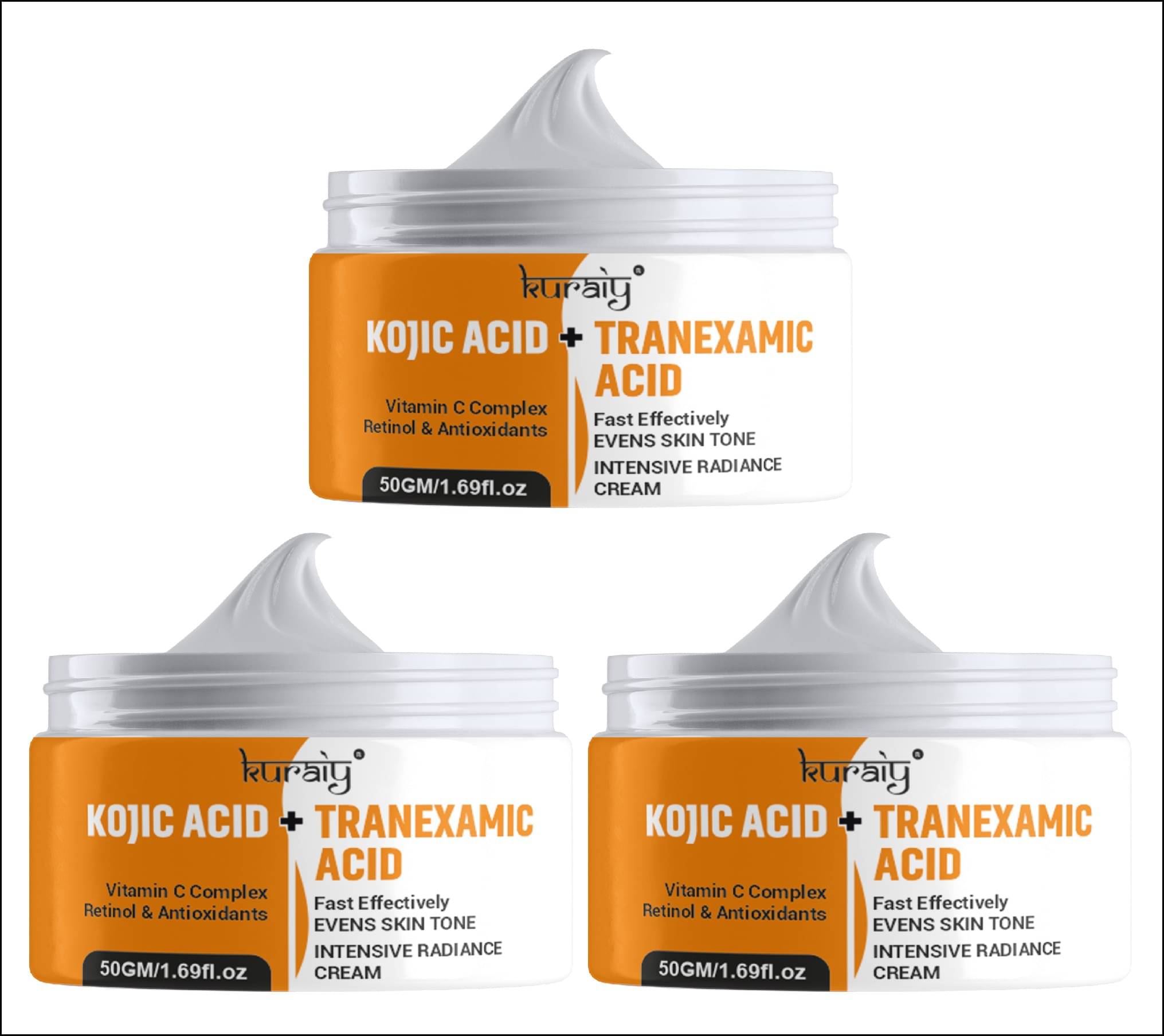    			KURAIY 50g Kojic Acid Face Cream Deep Whiten Cream Anti-Wrinkles Anti-Acne cream Pack Of 3