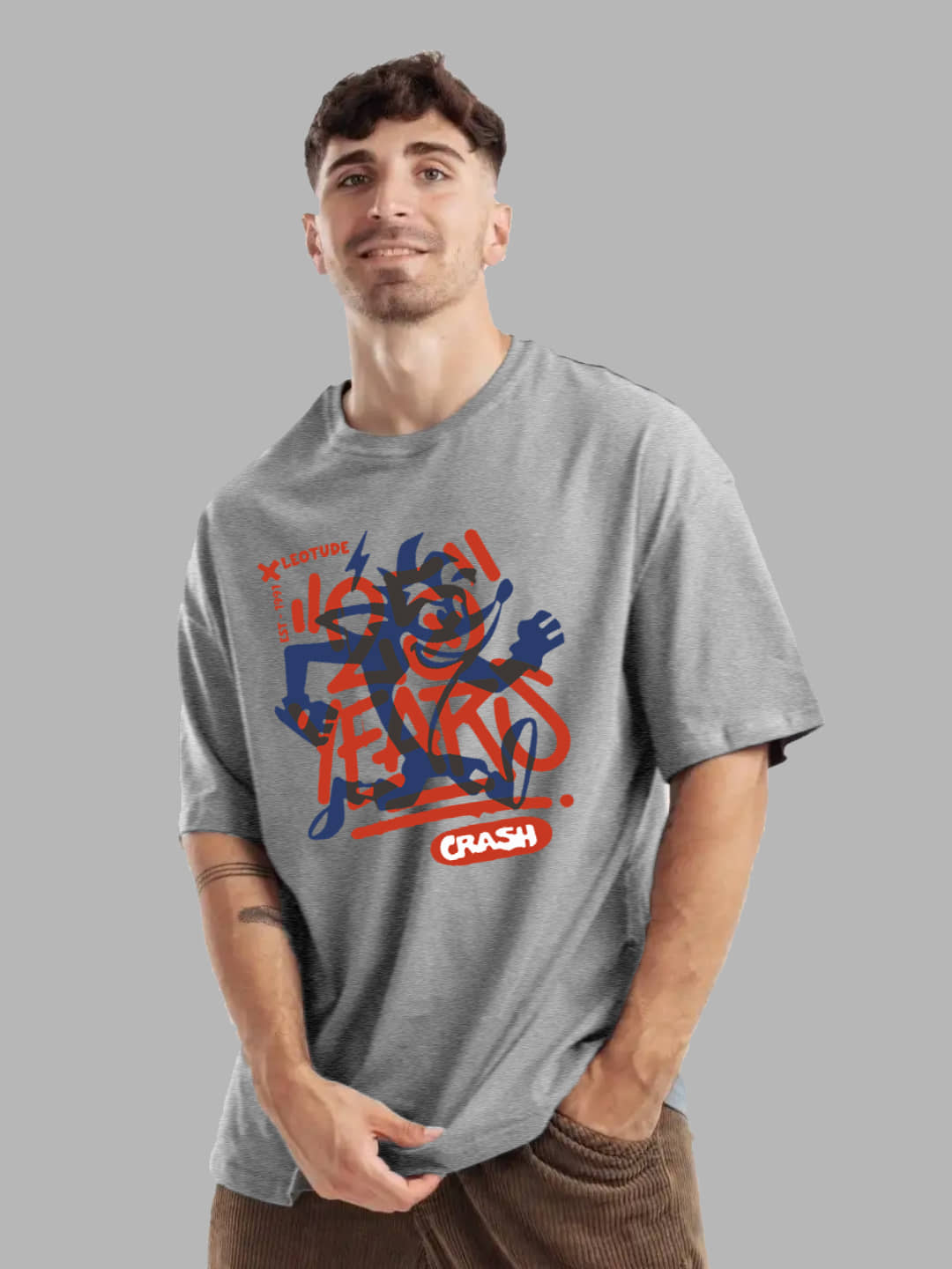 Leotude Pack of 1 Cotton Blend Oversized Fit Men's T-Shirt ( Grey )
